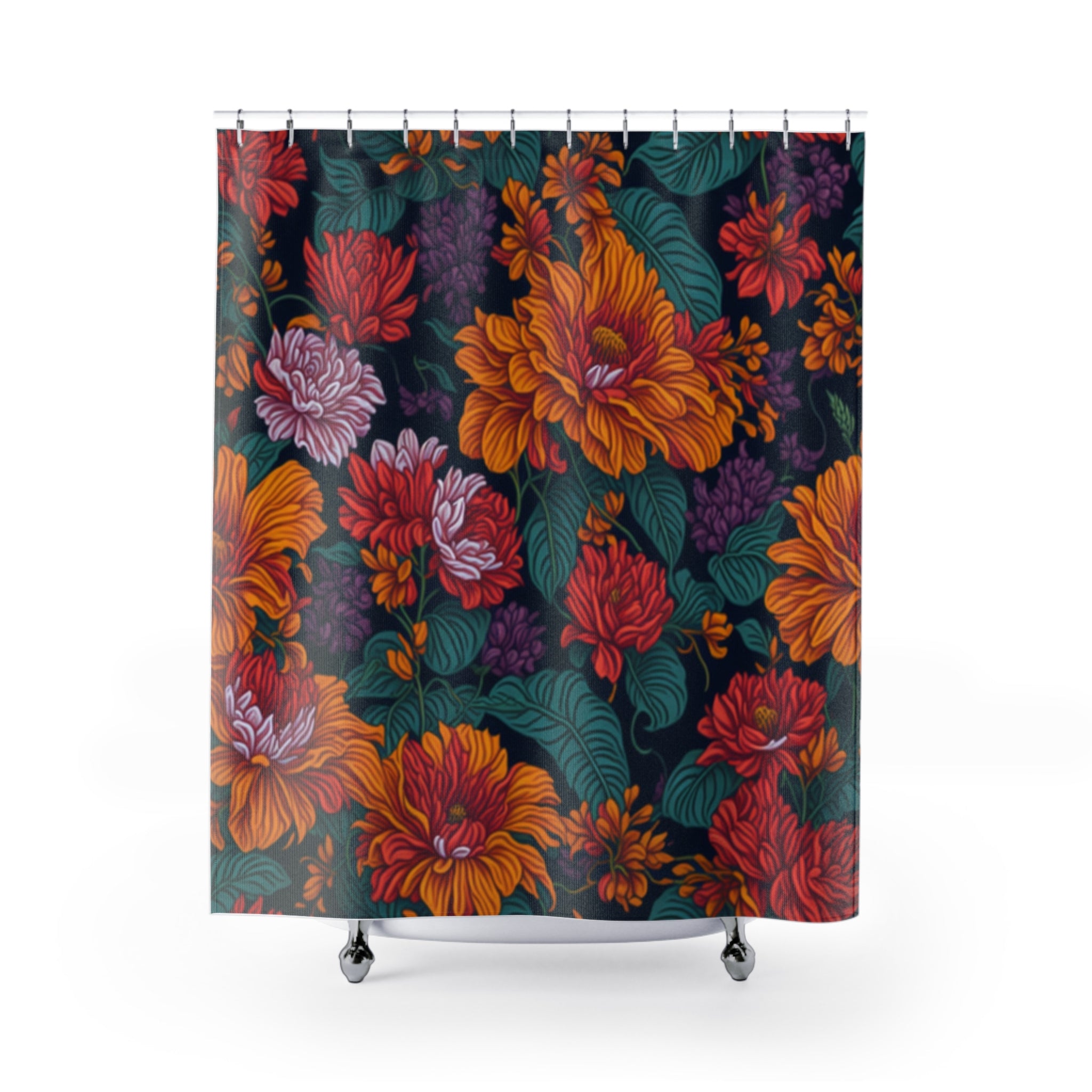 Expressive Tropical Colorful Flowers Designed Floral Shower Curtain