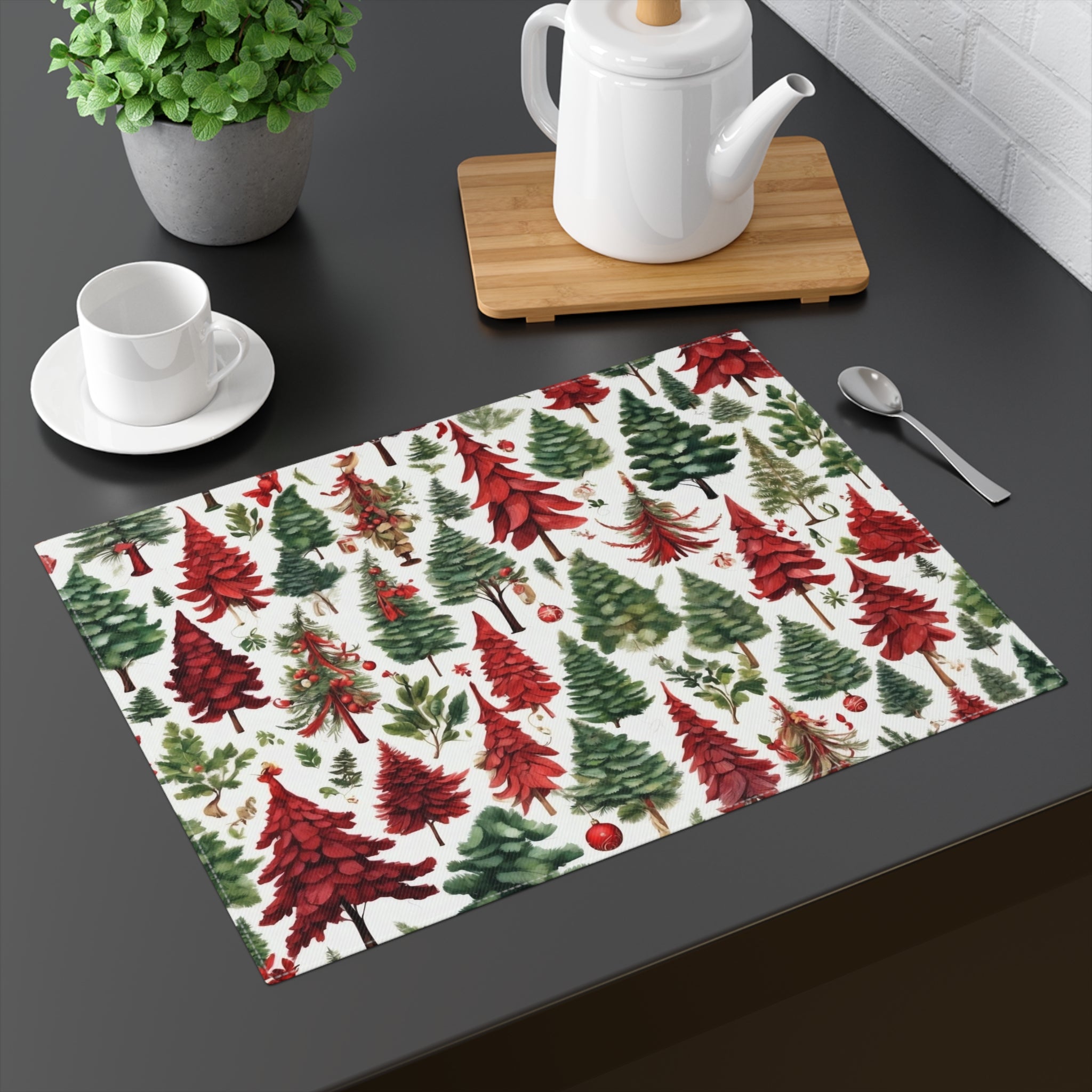 Festive & Bright Christmas Tree Designed Placemat - Double-Sided, Durable Cotton