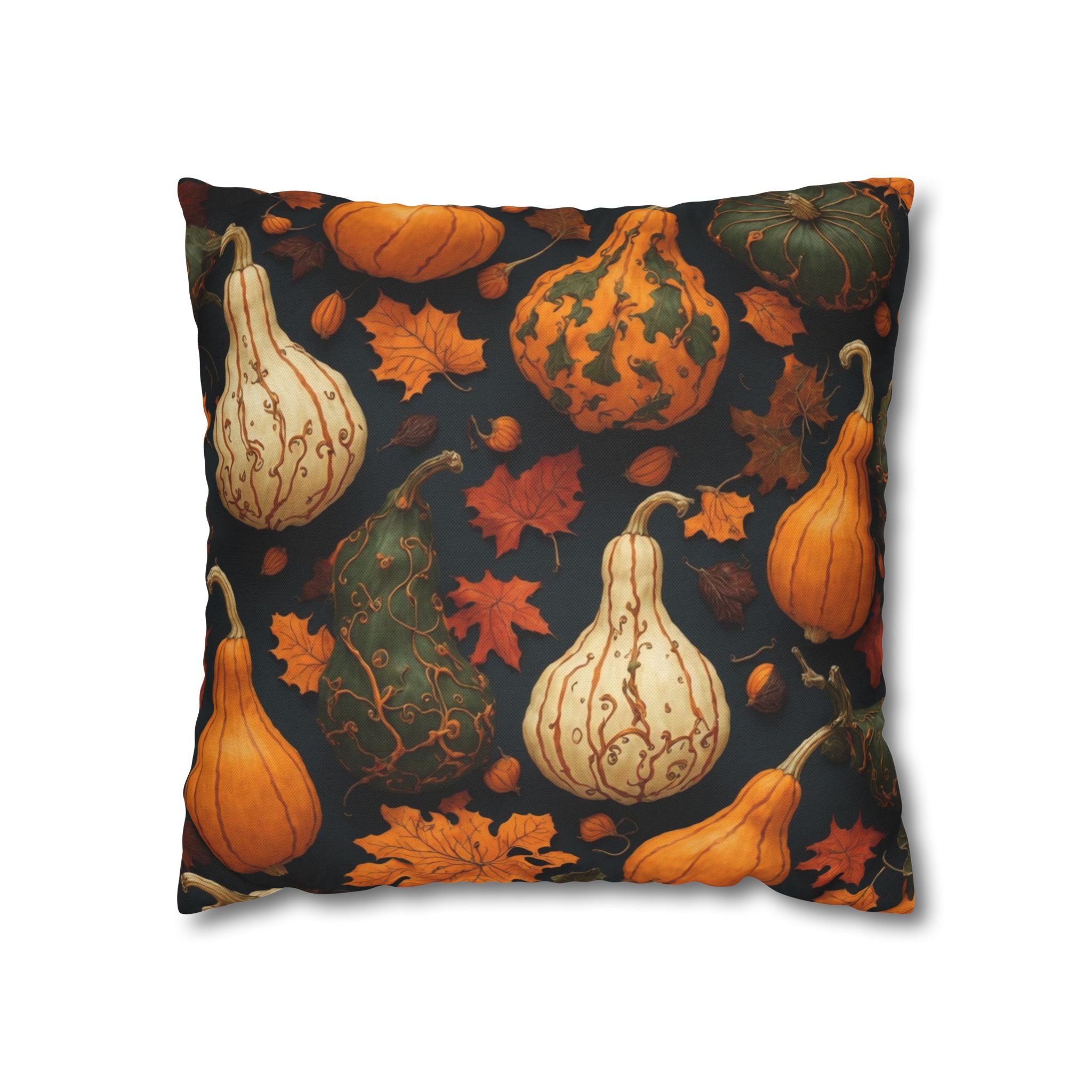 Autumn Floral and Gourds Fall Design Square Pillow Case Cover - Fall-Themed Pillow Case - Cozy Charm Ambiance in Any Room