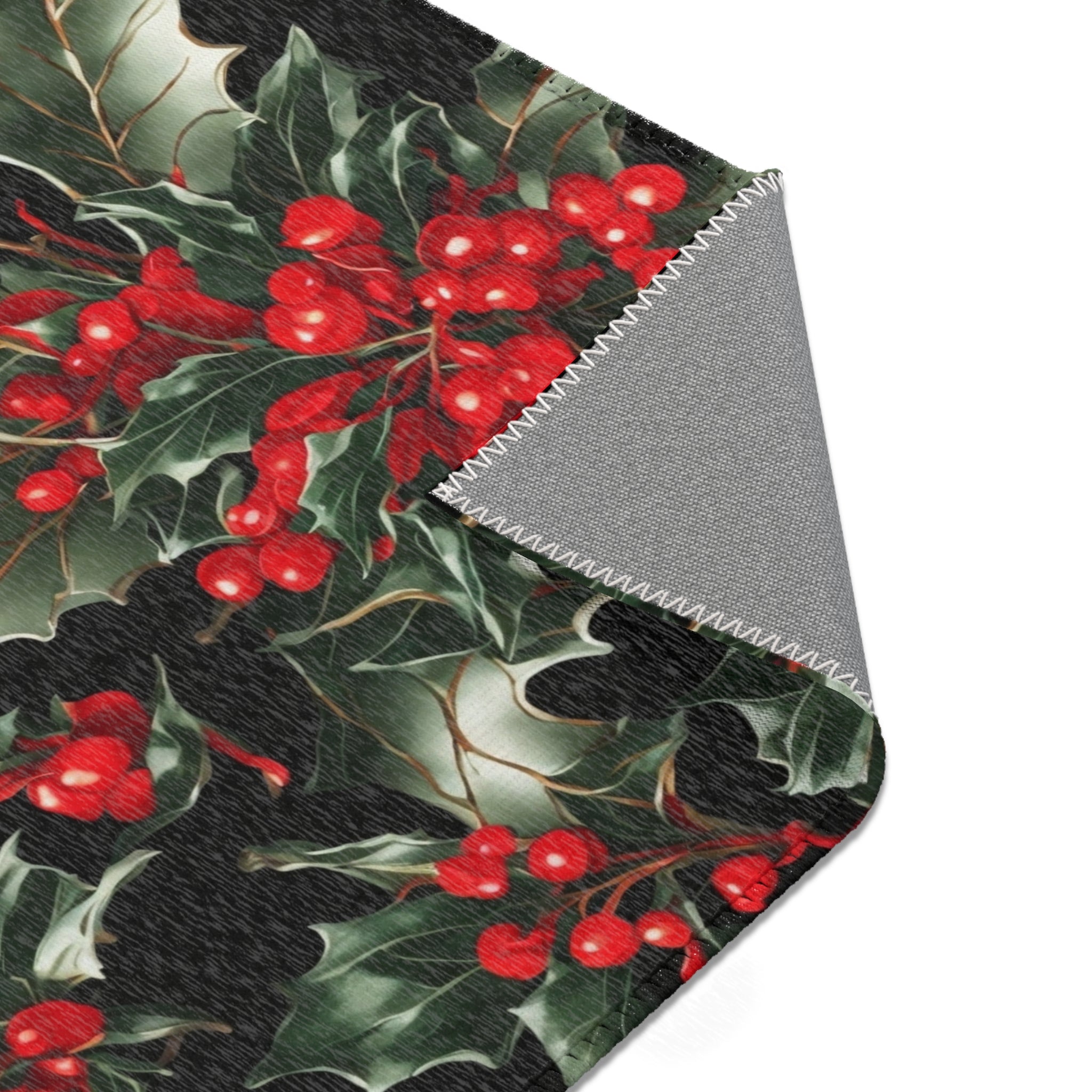 Elegant Holly of Christmas Designed Area Rugs Available in 3 Sizes