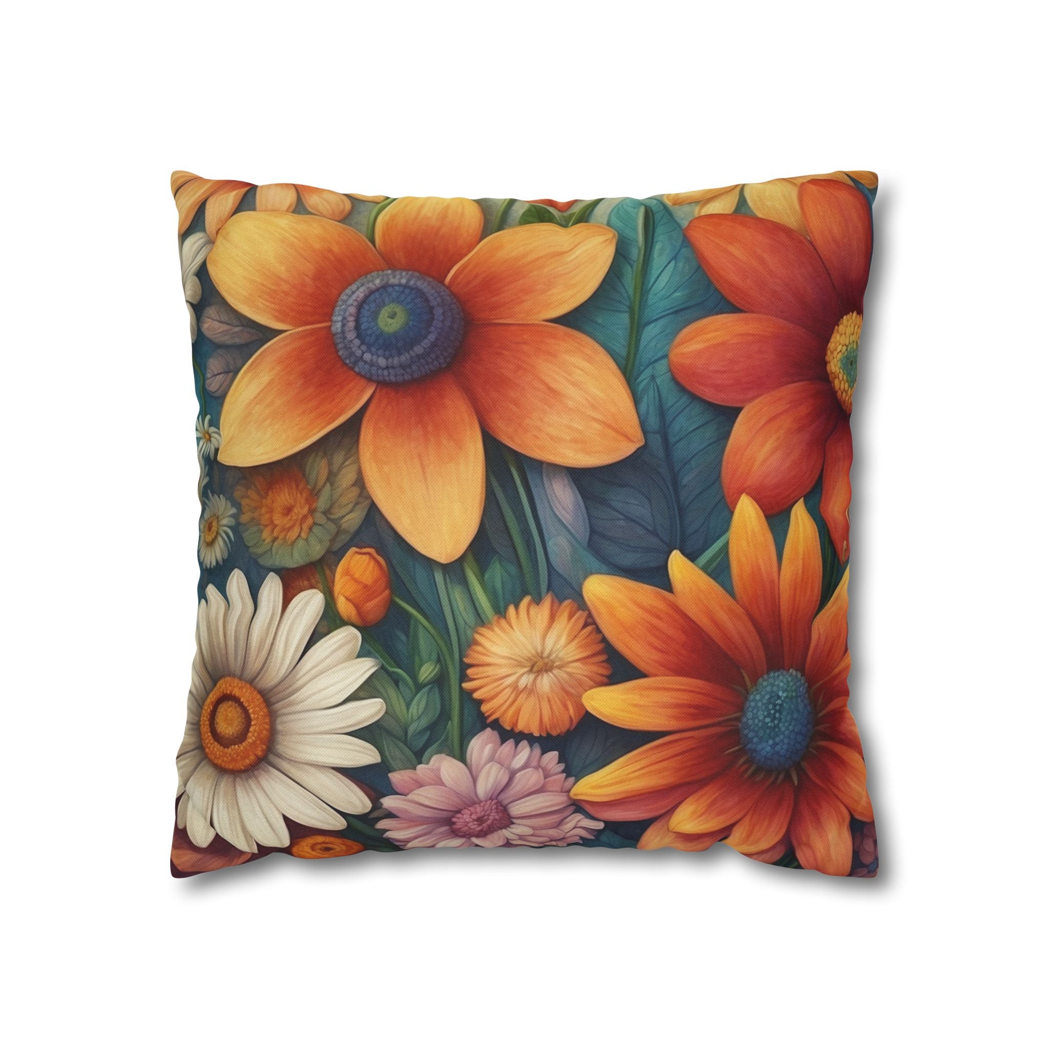 Summertime Full of Colorful Flowers Spun Polyester Square Pillowcase