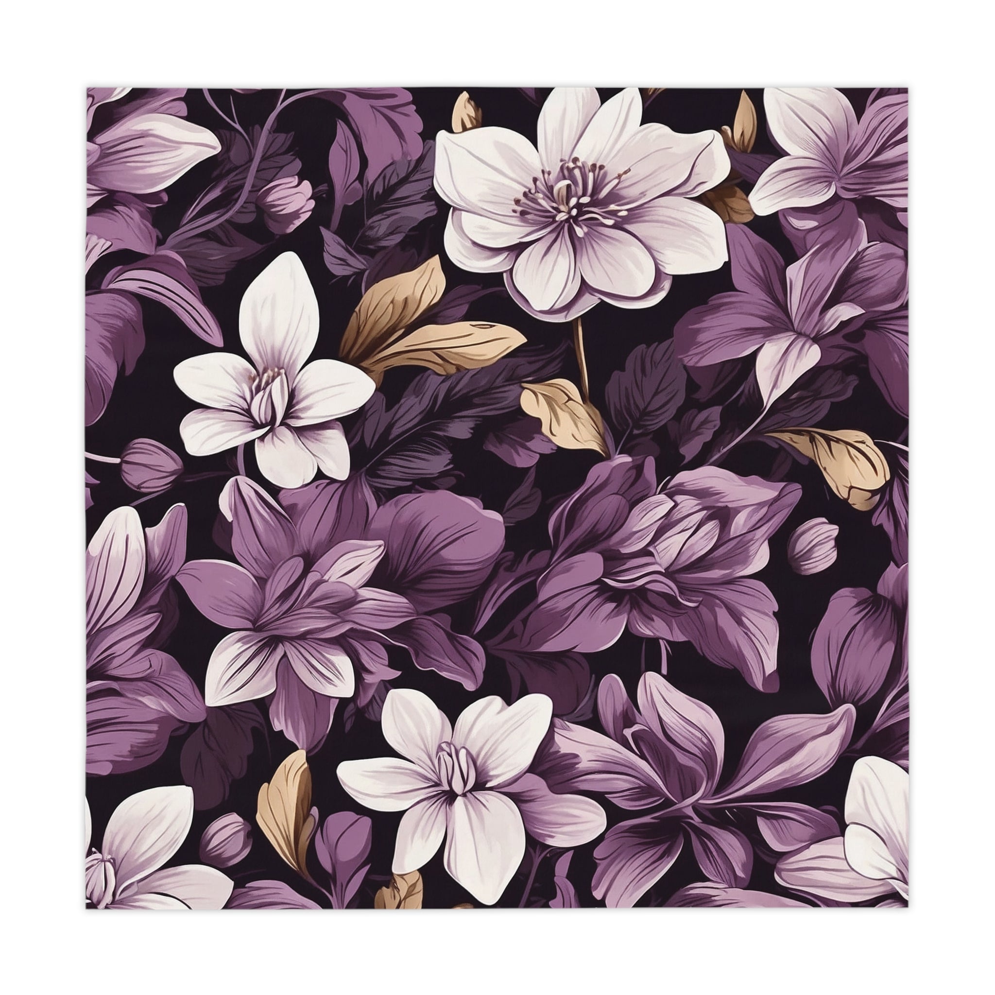 Brilliant Spring Flowers Purple Basil Floral Designed Tablecloth 55" X 55"