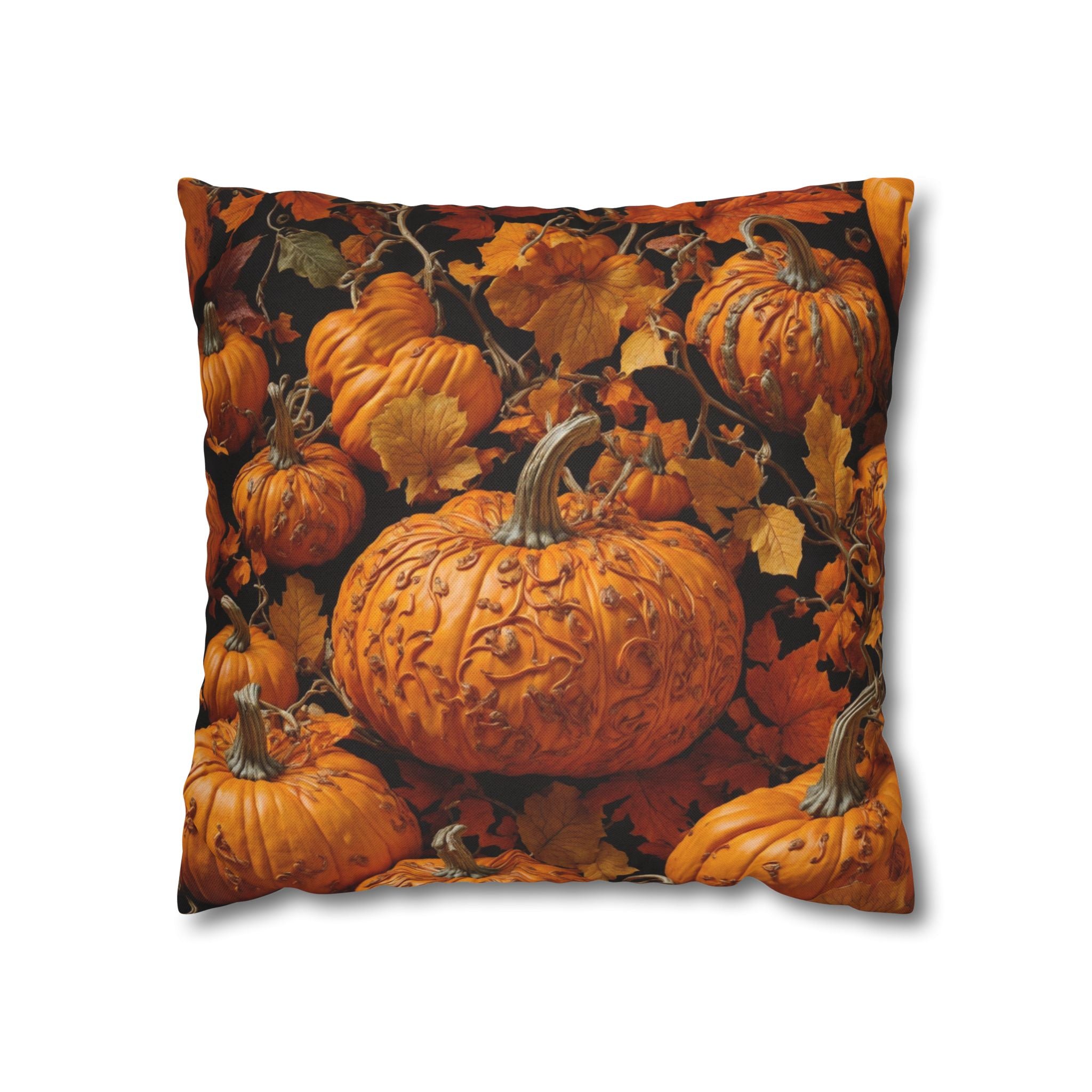 Design Scroll Pumpkin Patch Spun Polyester Square Pillow Case - Elevate Your Room Decor