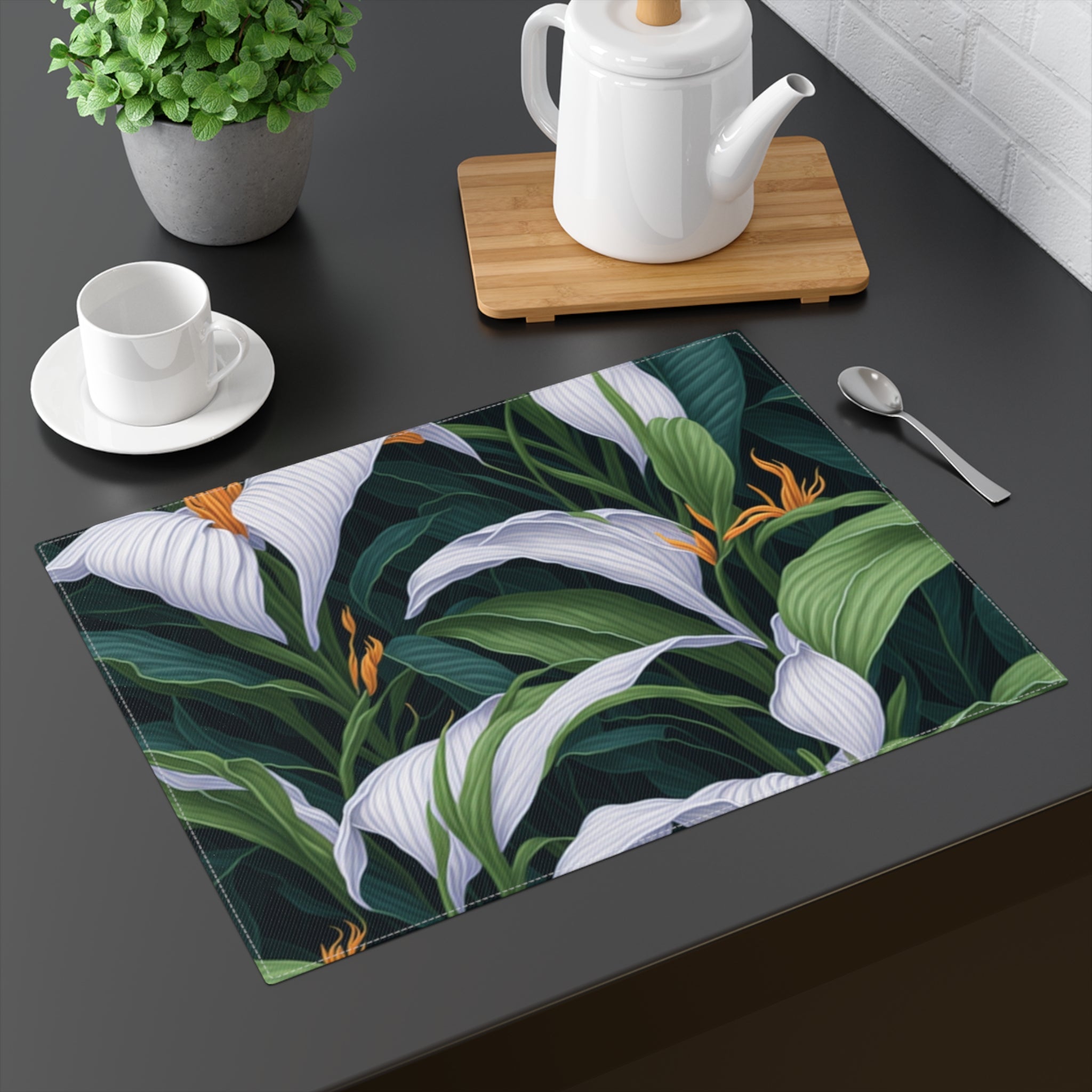 Welcoming Spathiphyllum Perennial Flower Designed Placemat, 1pc