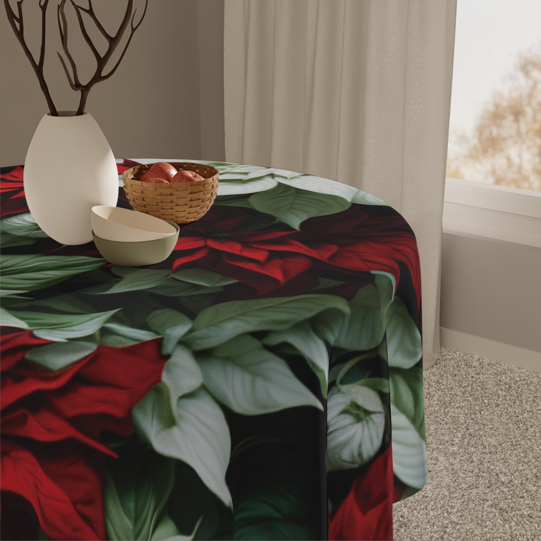 Blooming Bali Poinsettia Flowers Design Tablecloth - A Canvas of Elegance for Your Dining Experience