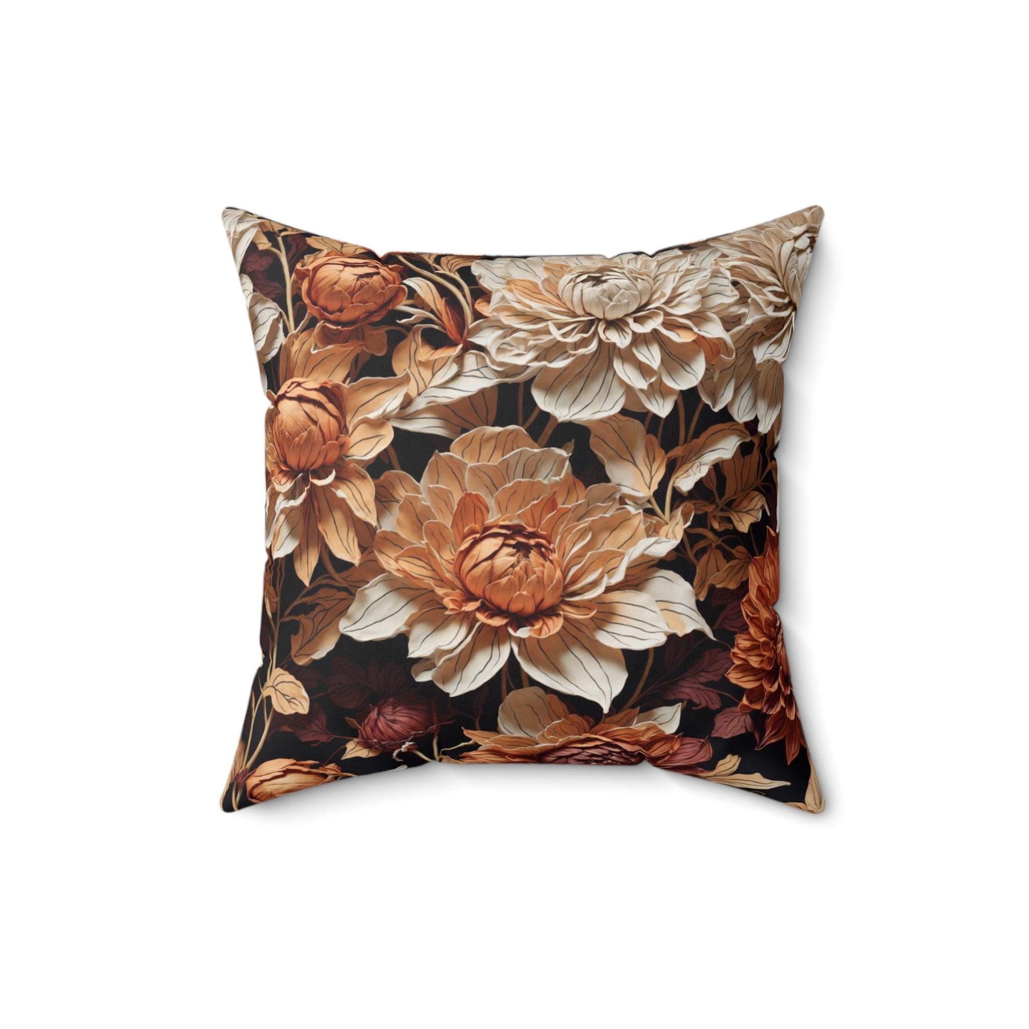 Delicate Autumn Dahlia Hues Flowers Designed Spun Polyester Square Throw Pillow with Insert