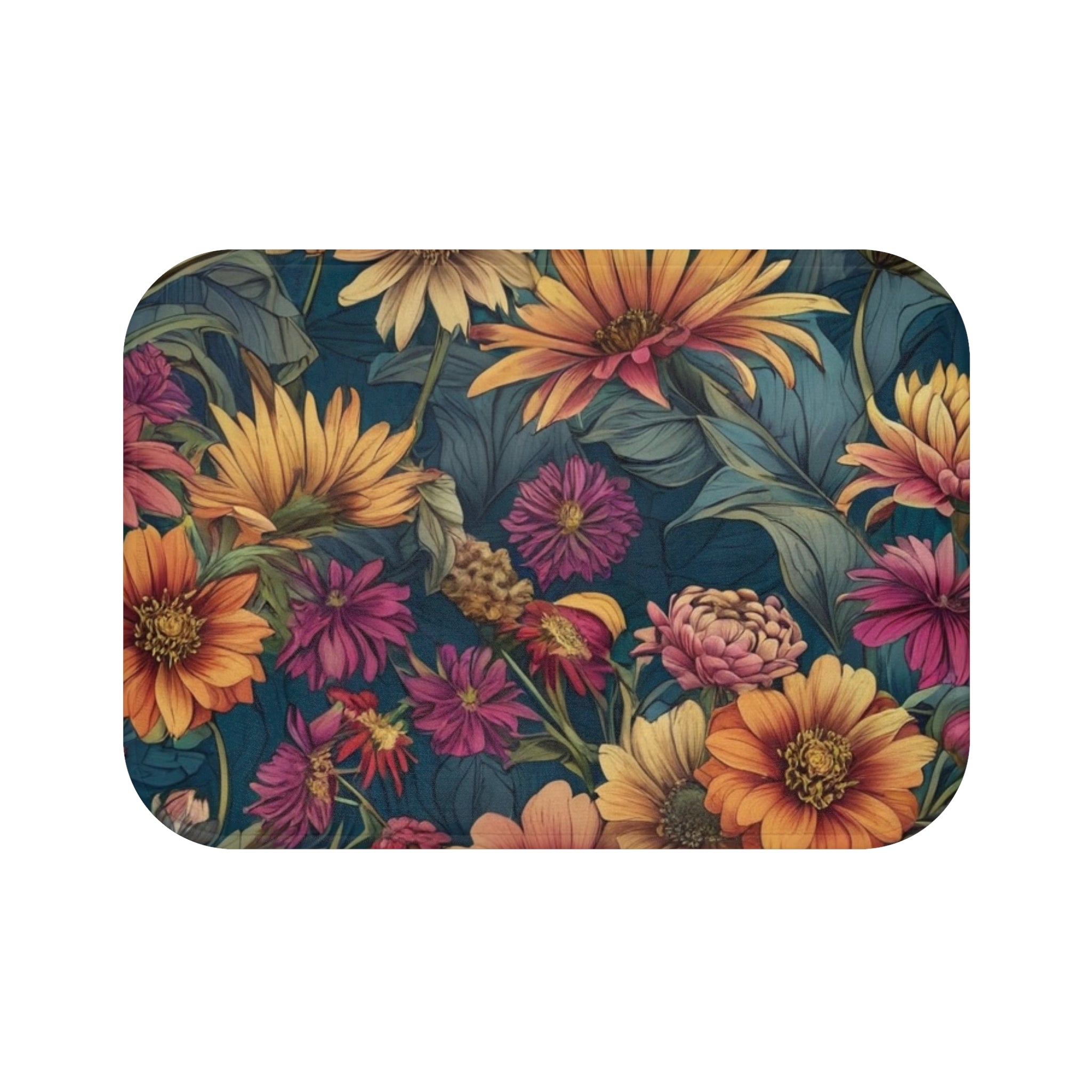 Beautiful Zinnia Blooming Garden Designed Bath Mat Available in 2 Sizes