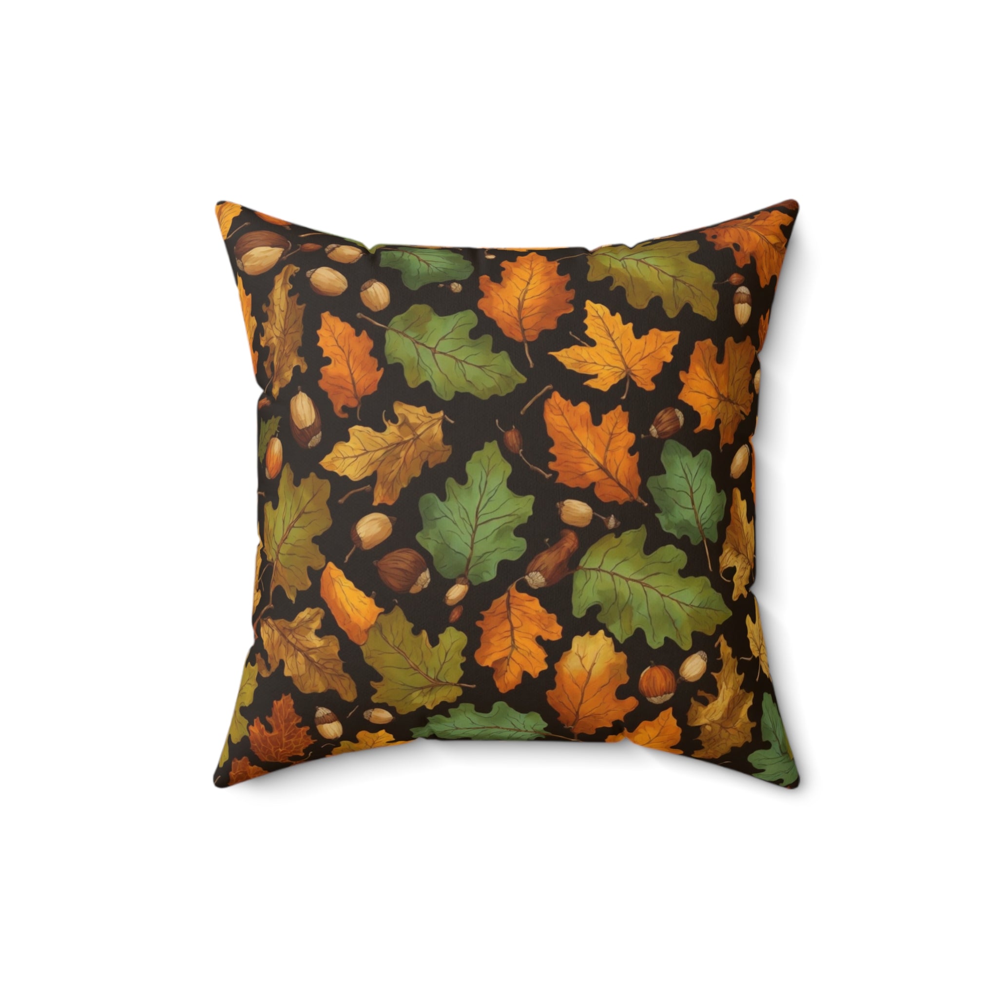 Bright Autumn Foliage with Acorns Fall Designed Spun Polyester Square Throw Pillow with Insert