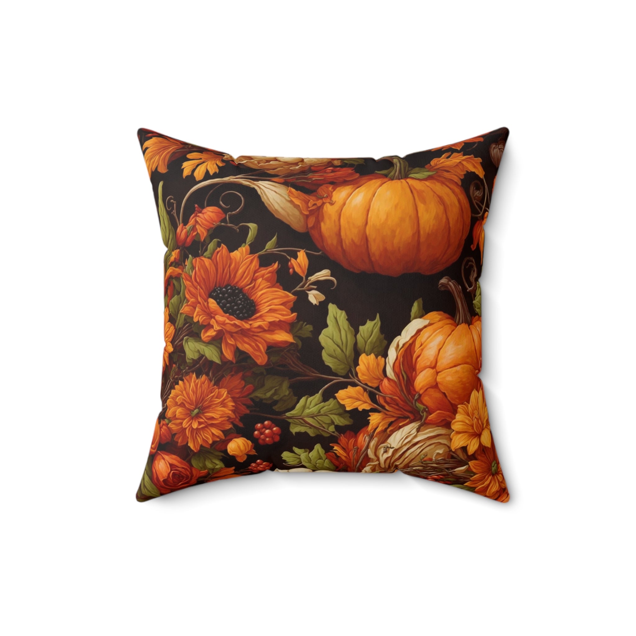 Timeless Thanksgiving Warmth Autumn Flowers and Cornucopia Fall Designed Square Pillow with Insert