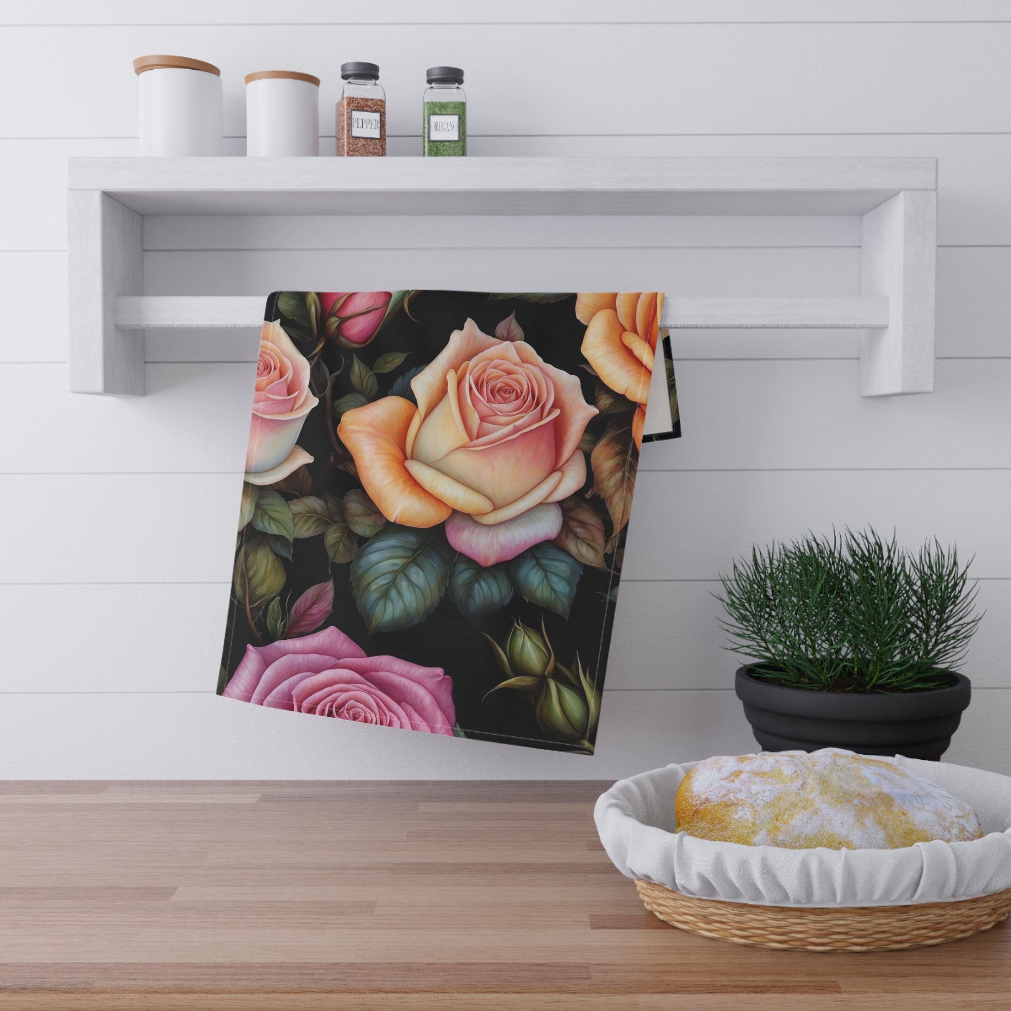 Captivating Pastel Floral Rose Designed Tea Towels (cotton, poly)