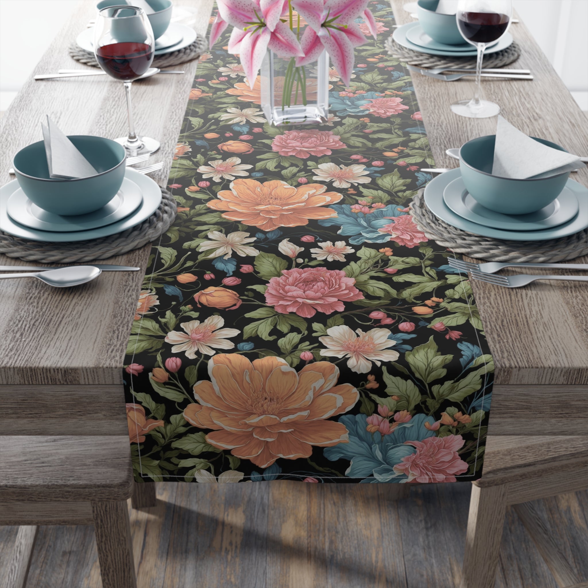 Radiant Chelone Flowers Designed Table Runner (Cotton, Poly) 2 Sizes Available