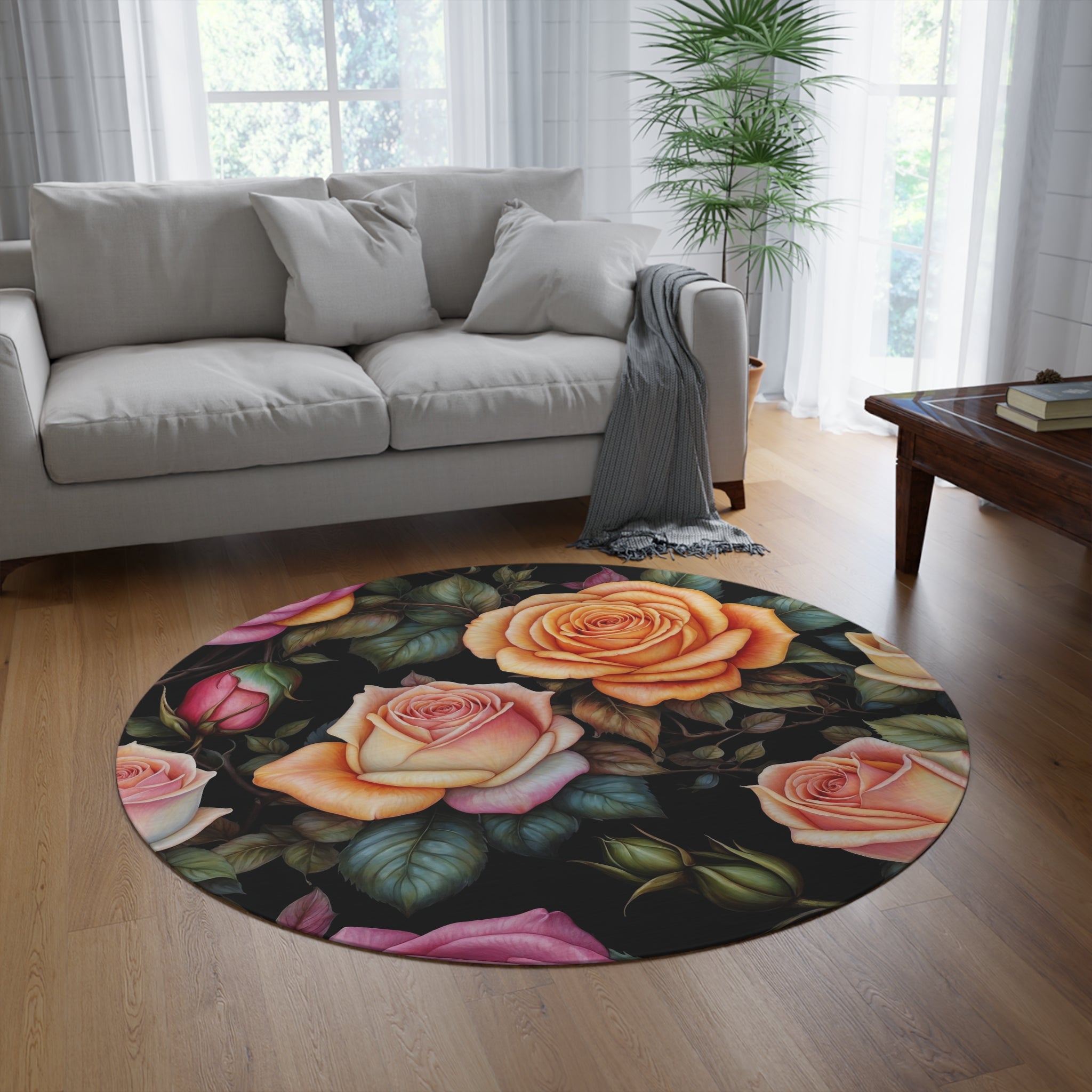 Captivating Pastel Floral Rose Designed 60" Round Rug