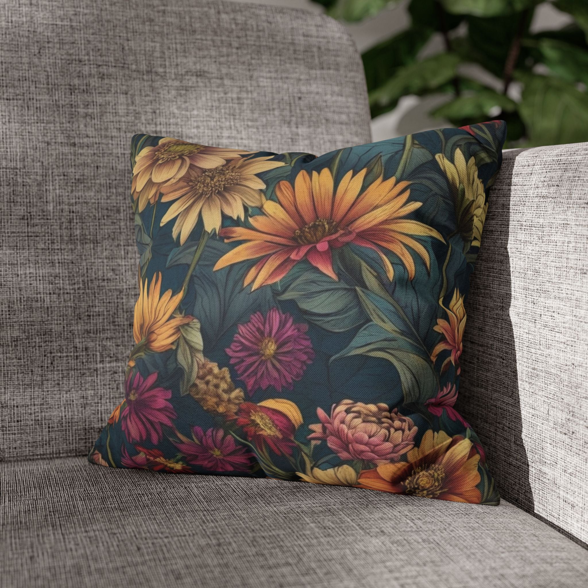 Beautiful Zinnia Blooming Garden Designed Spun Polyester Square Pillow Case Cover