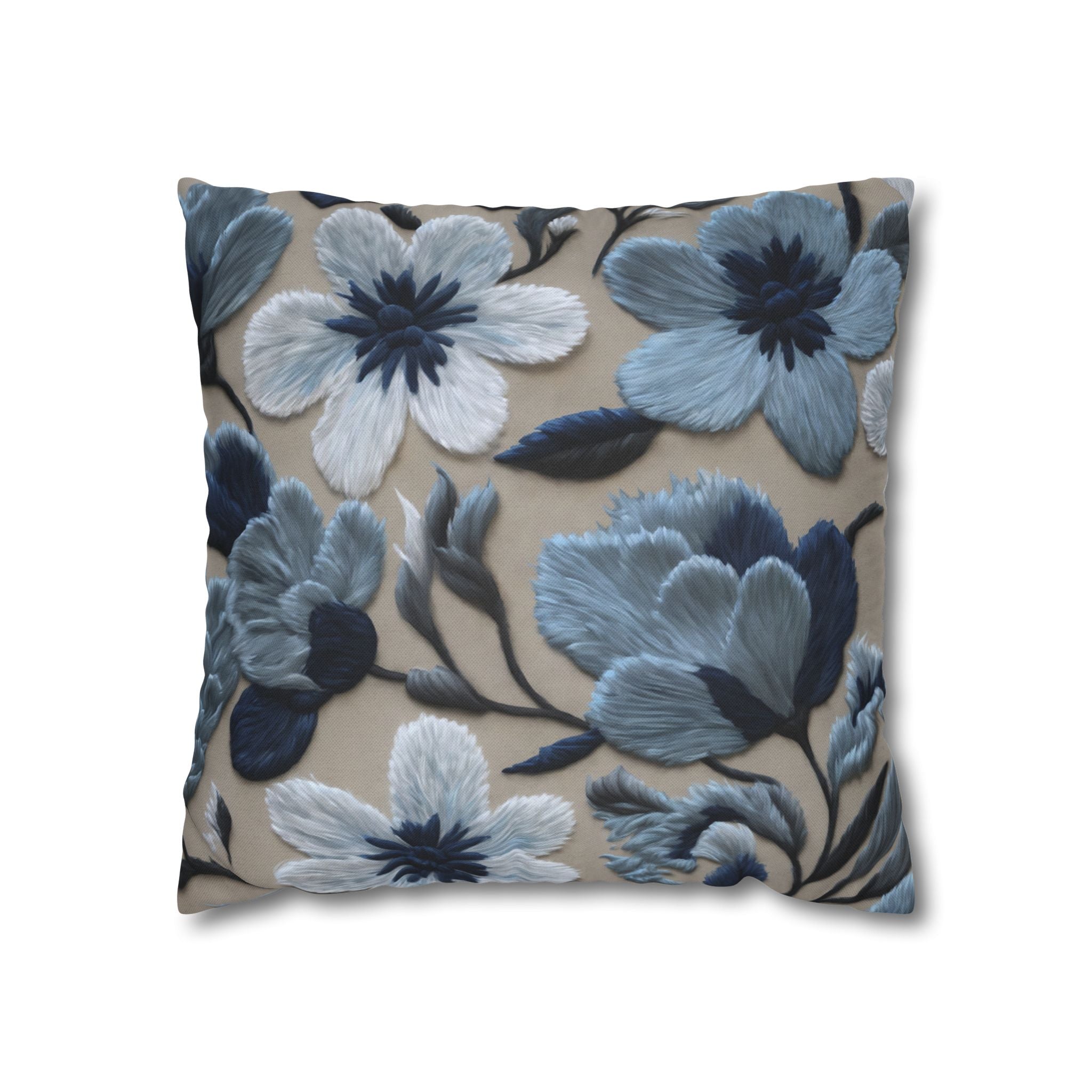 Whispery Blue Floral Spring Garden Spun Polyester Square Pillowcase