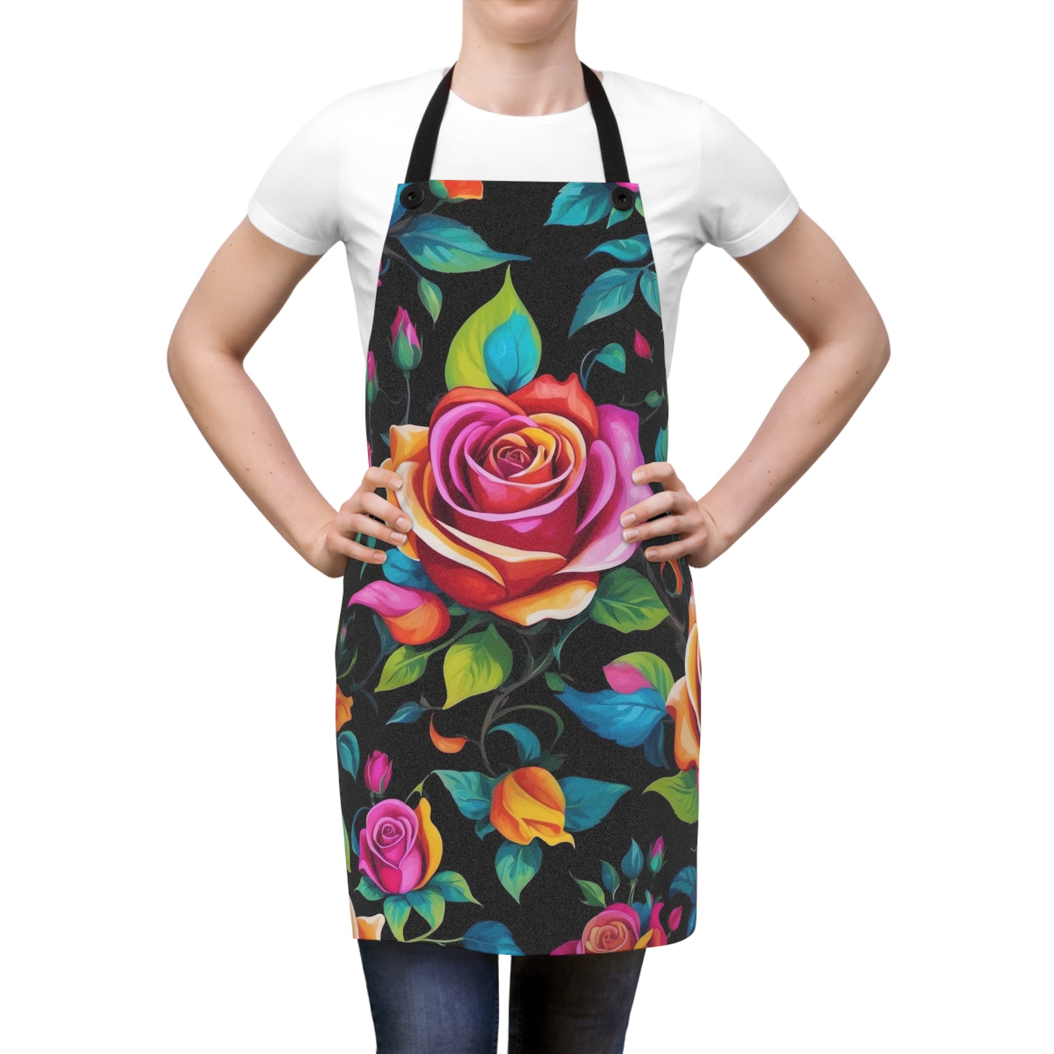 Illuminating Black Light Roses Designed Apron