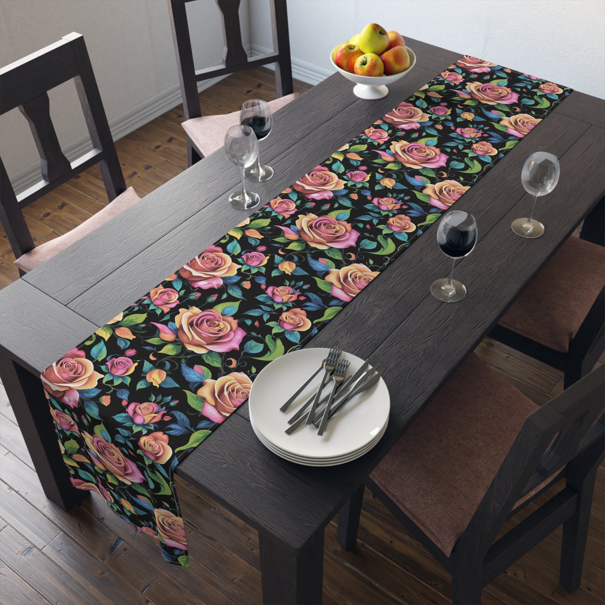 Illuminating Black Light Roses Designed Table Runner (Cotton/Poly) 2 Option Sizes