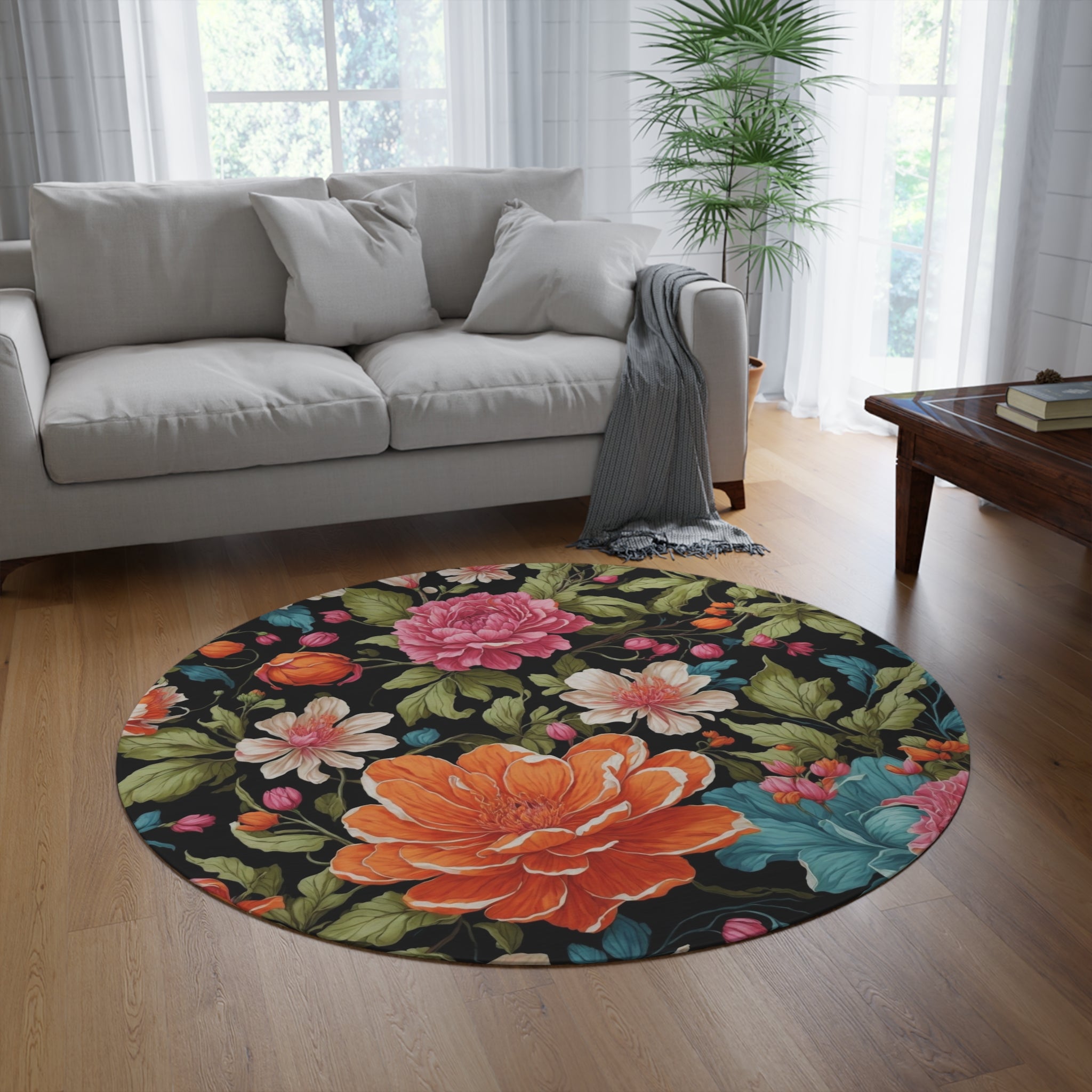 Radiant Chelone Flowers Polyester Chenille 60" × 60" Round Rug