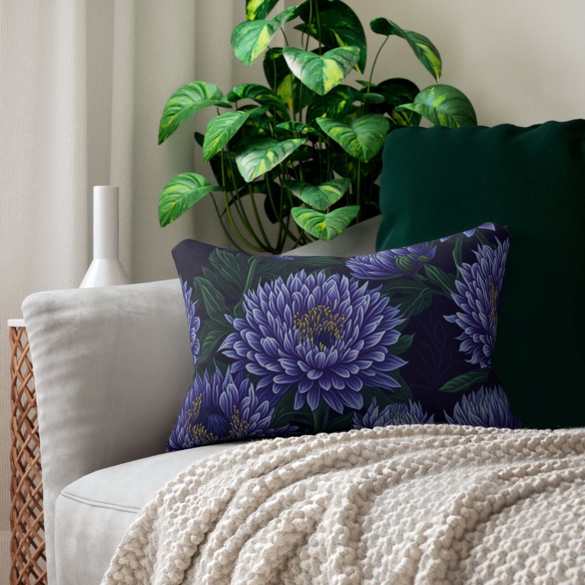 Brilliant Stokesia Floral Designed Spun Polyester Lumbar Pillow with Insert