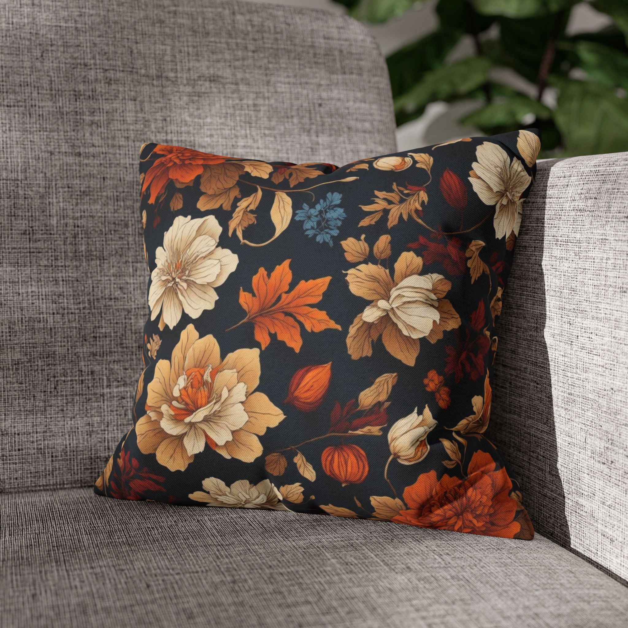 Warmth of Autumn Fall Floral Designed Spun Polyester Square Pillow Case