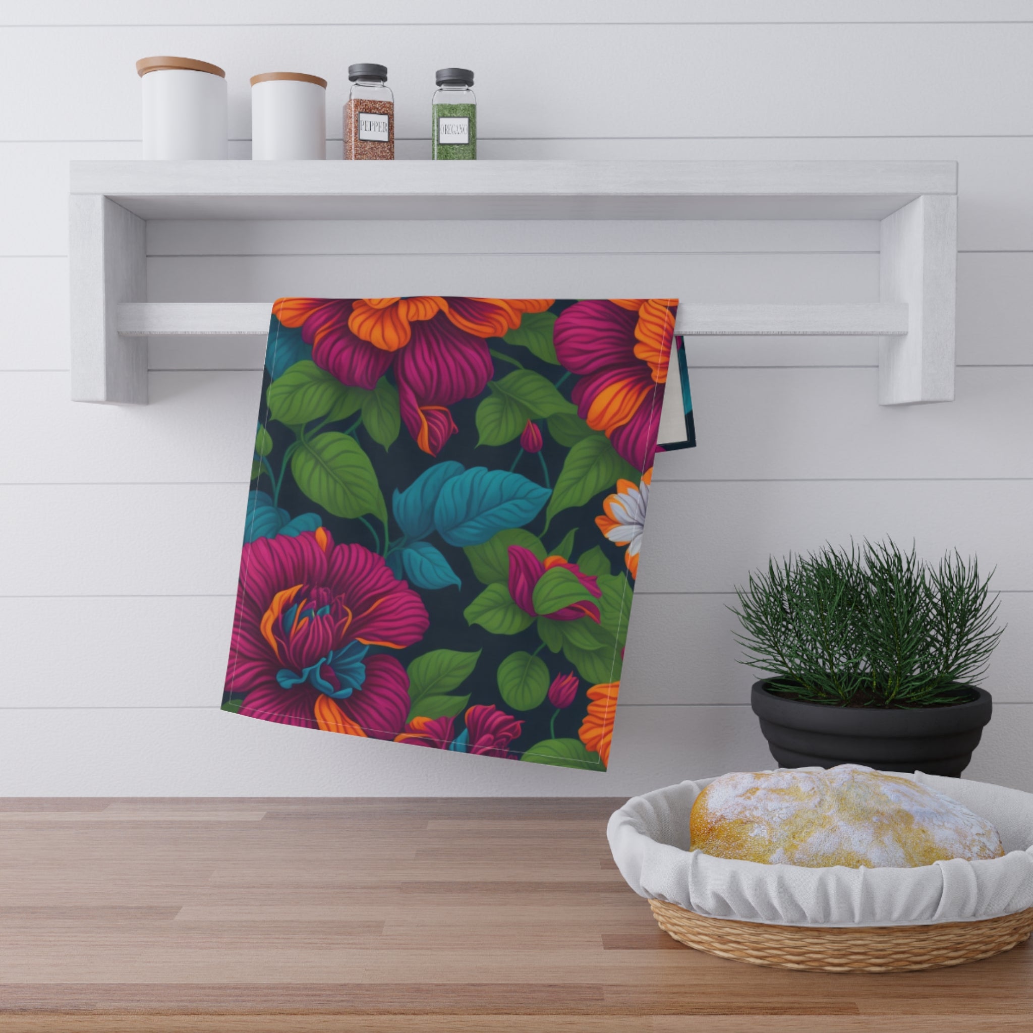 Dramatic Tropical Vesalea Flowers Designed Tea Towels (cotton, poly)