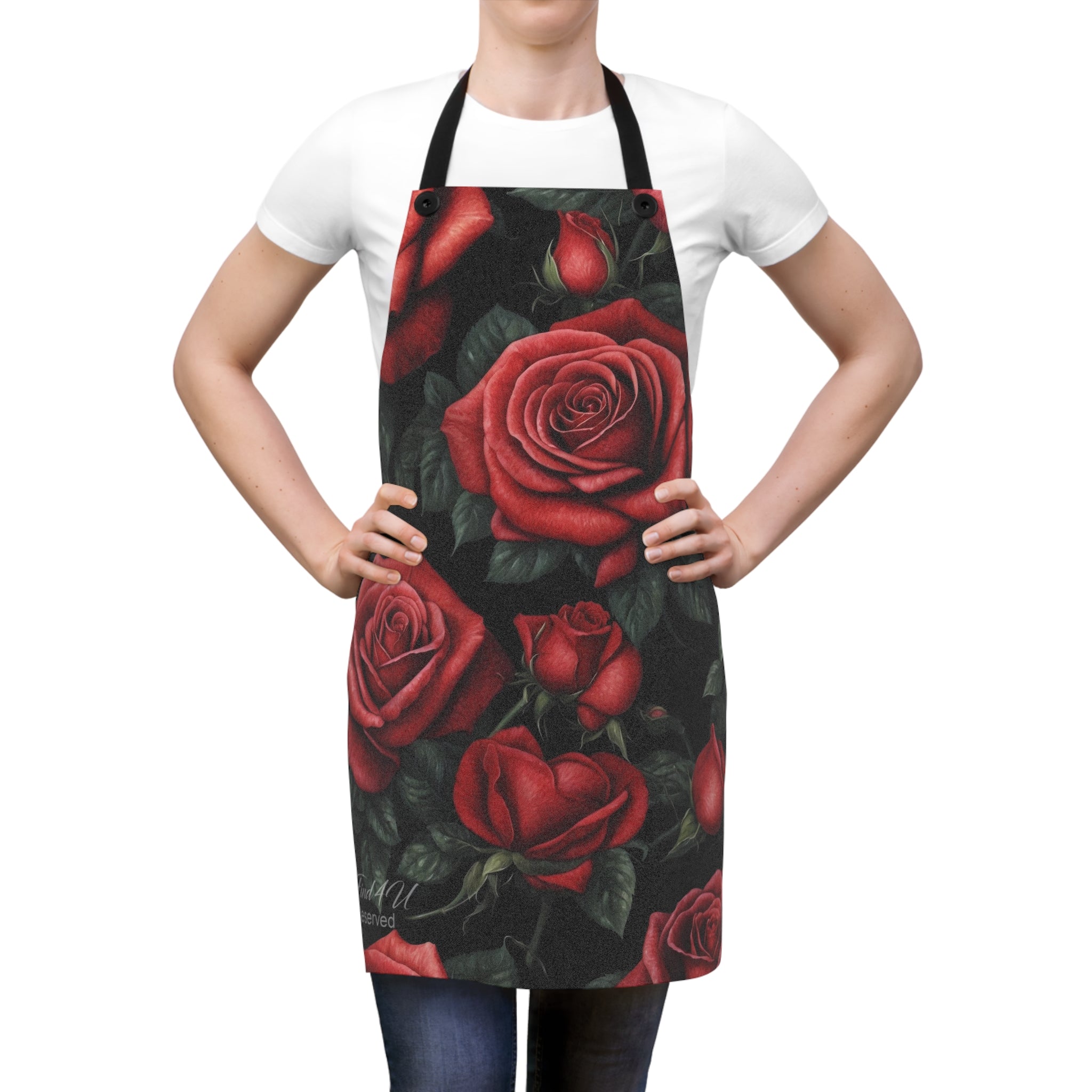 Elegant Red Roses Awakening Design Apron - 100% Polyester - Valentine's Day Gift - Valentine Apron Design