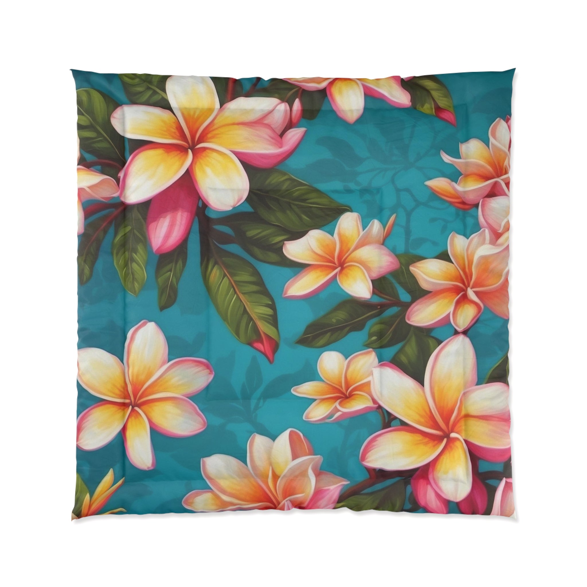 Bold Summer Plumeria Flower Designed Comforter Multiple Sizes Available