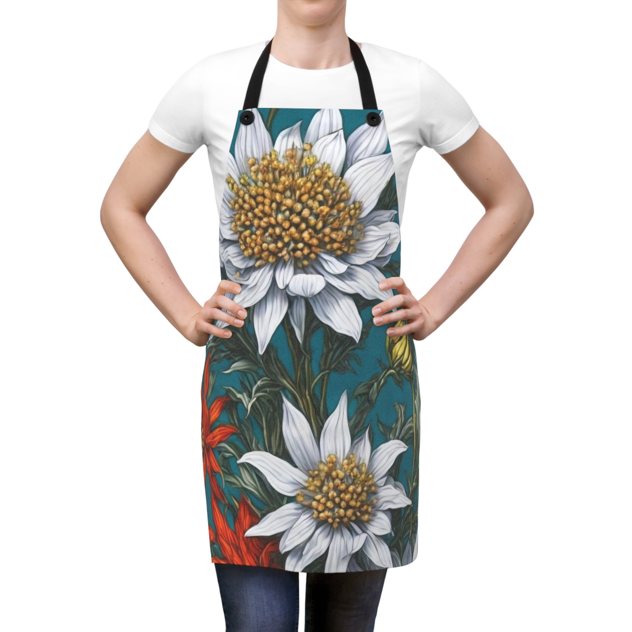 Whimsical Edelweiss Flowers Kitchen Cooking Apron