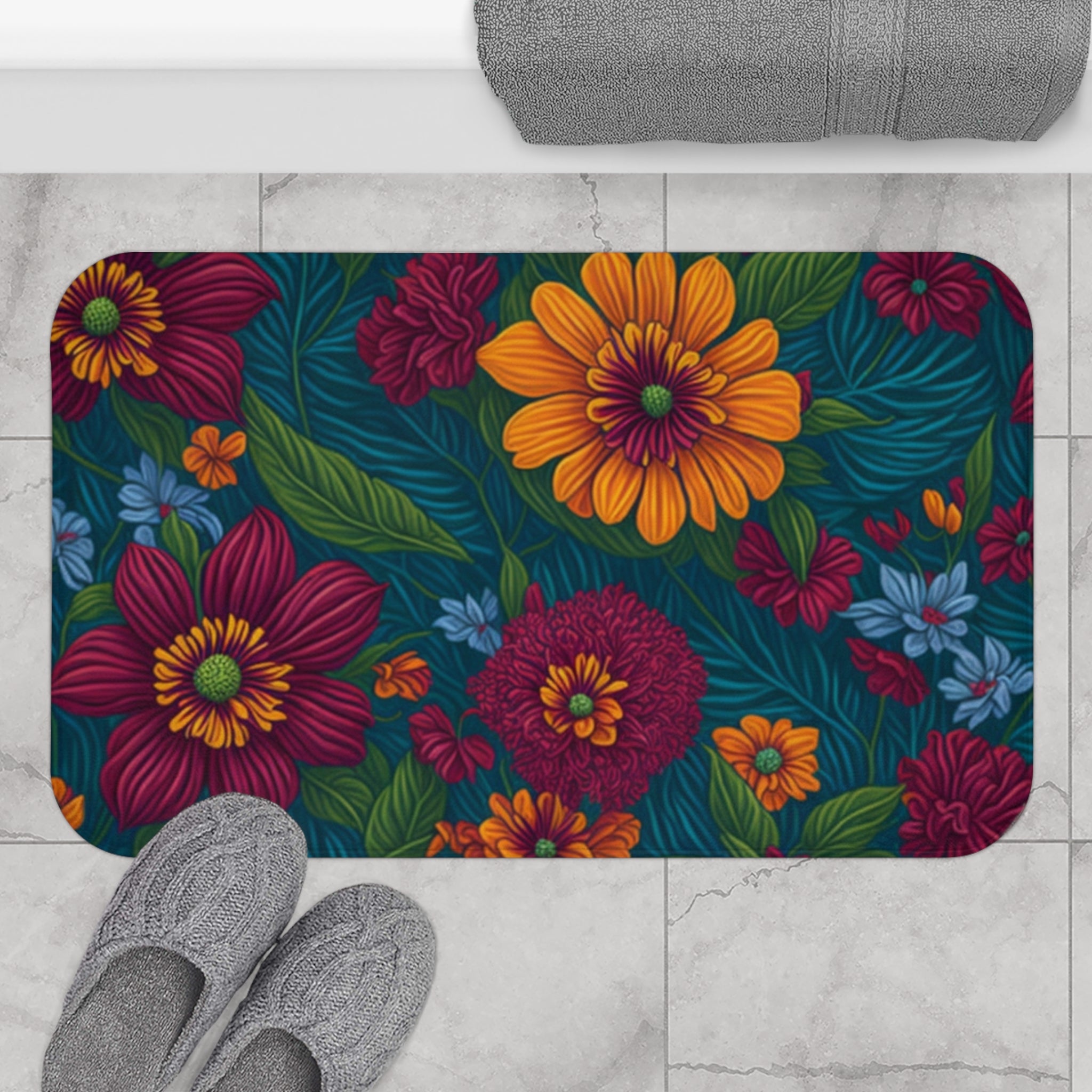 Exotic Tolmiea Flowers Designed Bath Mat 2 Sizes Available