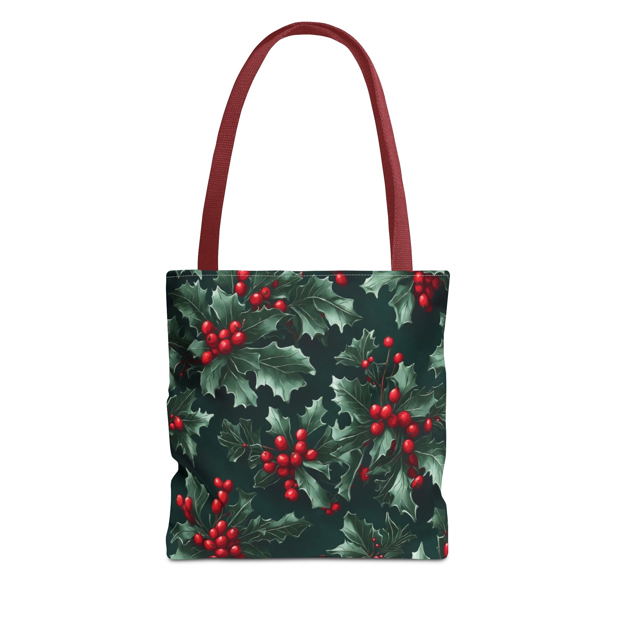 Fresh Holly and Berries Christmas Holiday Designed Tote Bag Available in 3 sizes