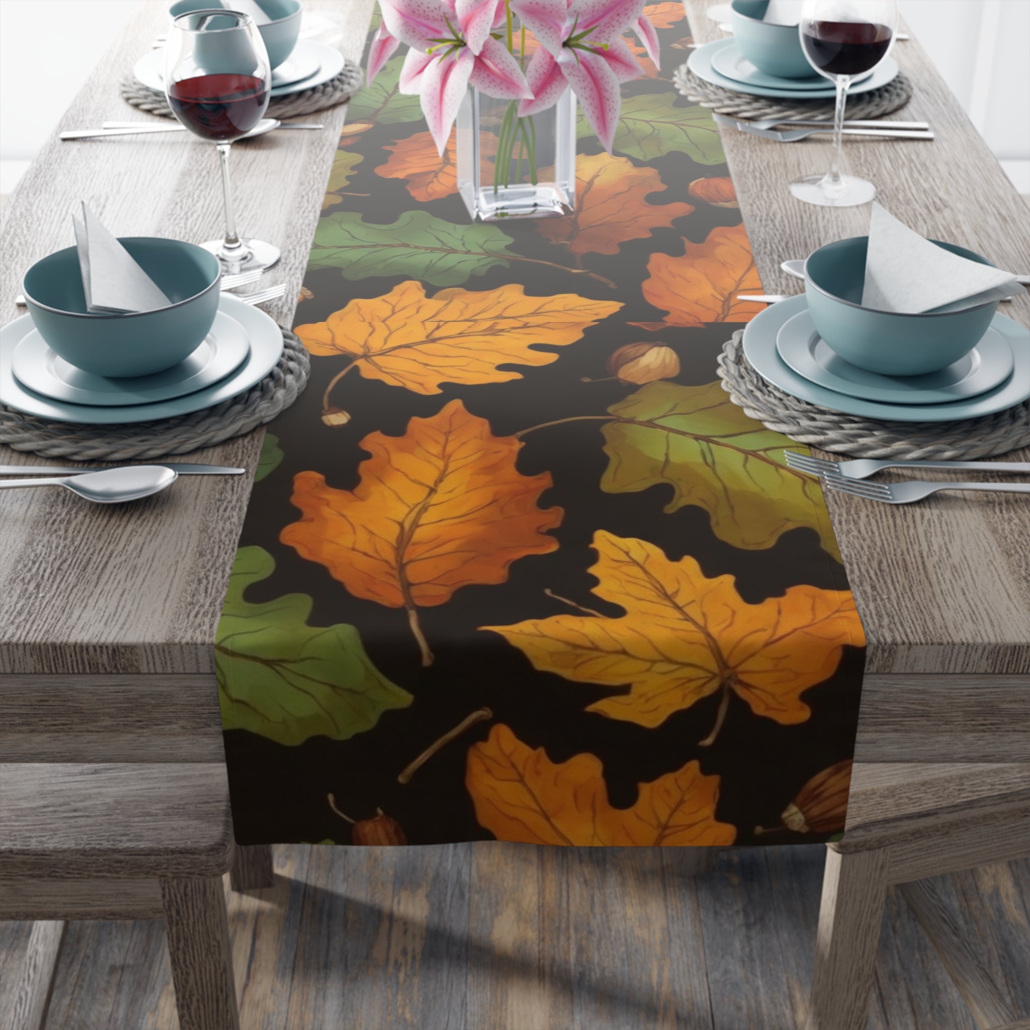 Bright Autumn Foliage with Acorns Design Table Runner (Cotton/Poly) Two Sizes Available