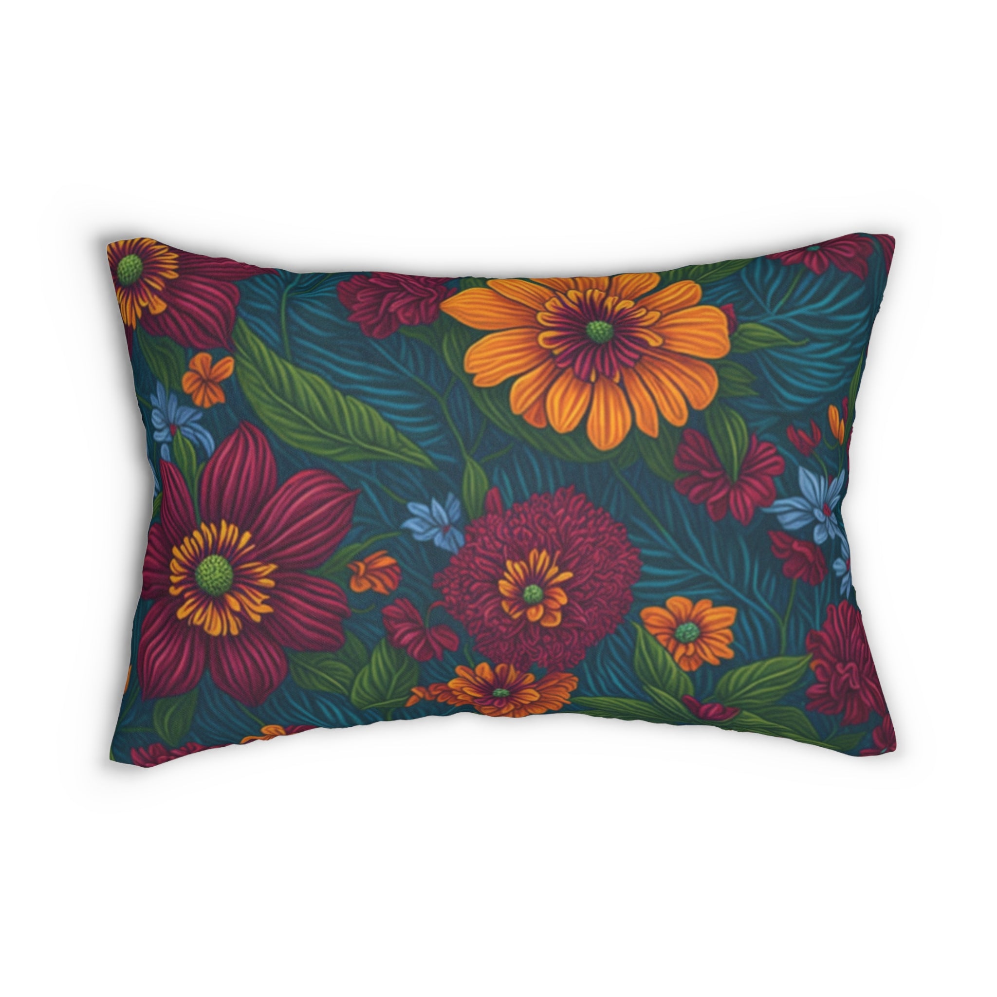 Exotic Tolmiea Flowers Designed Spun Polyester Lumbar Pillow with Insert