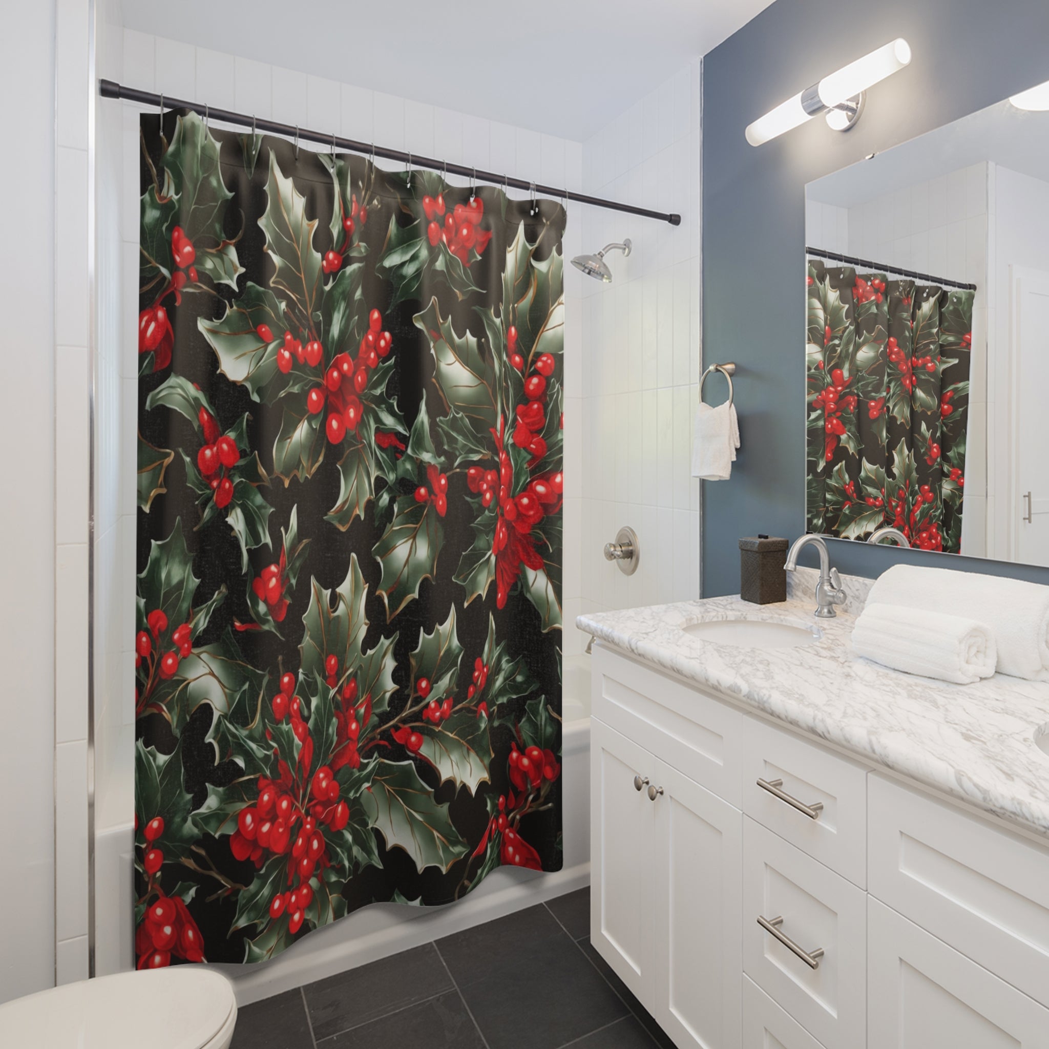 Elegant Holly of Christmas Designed Shower Curtain