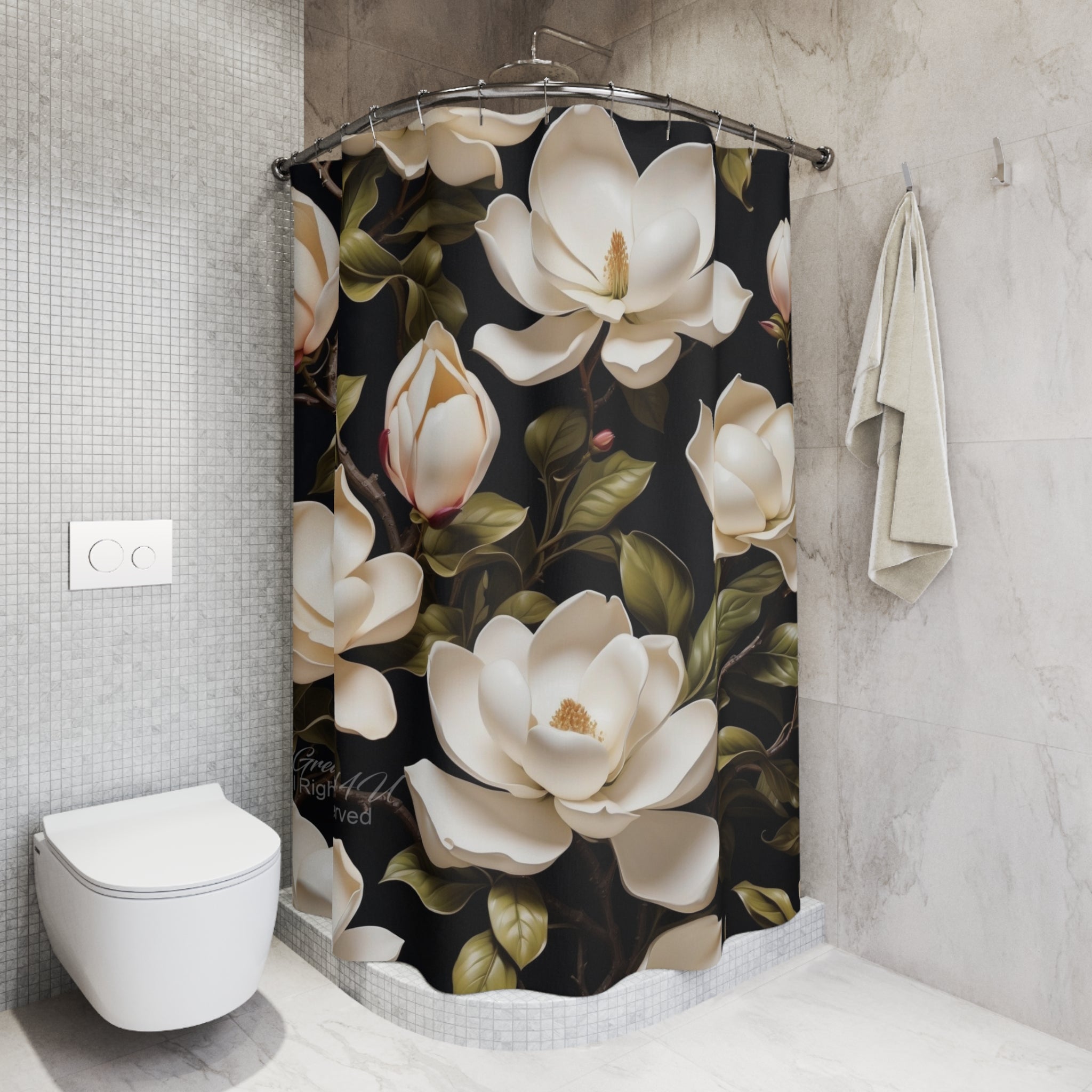 Wild White Magnolia Floral Shower Curtain