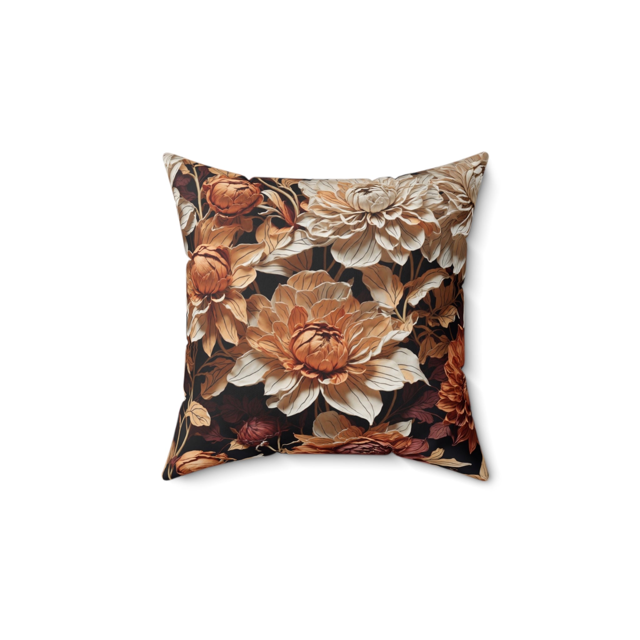 Delicate Autumn Dahlia Hues Flowers Designed Spun Polyester Square Throw Pillow with Insert