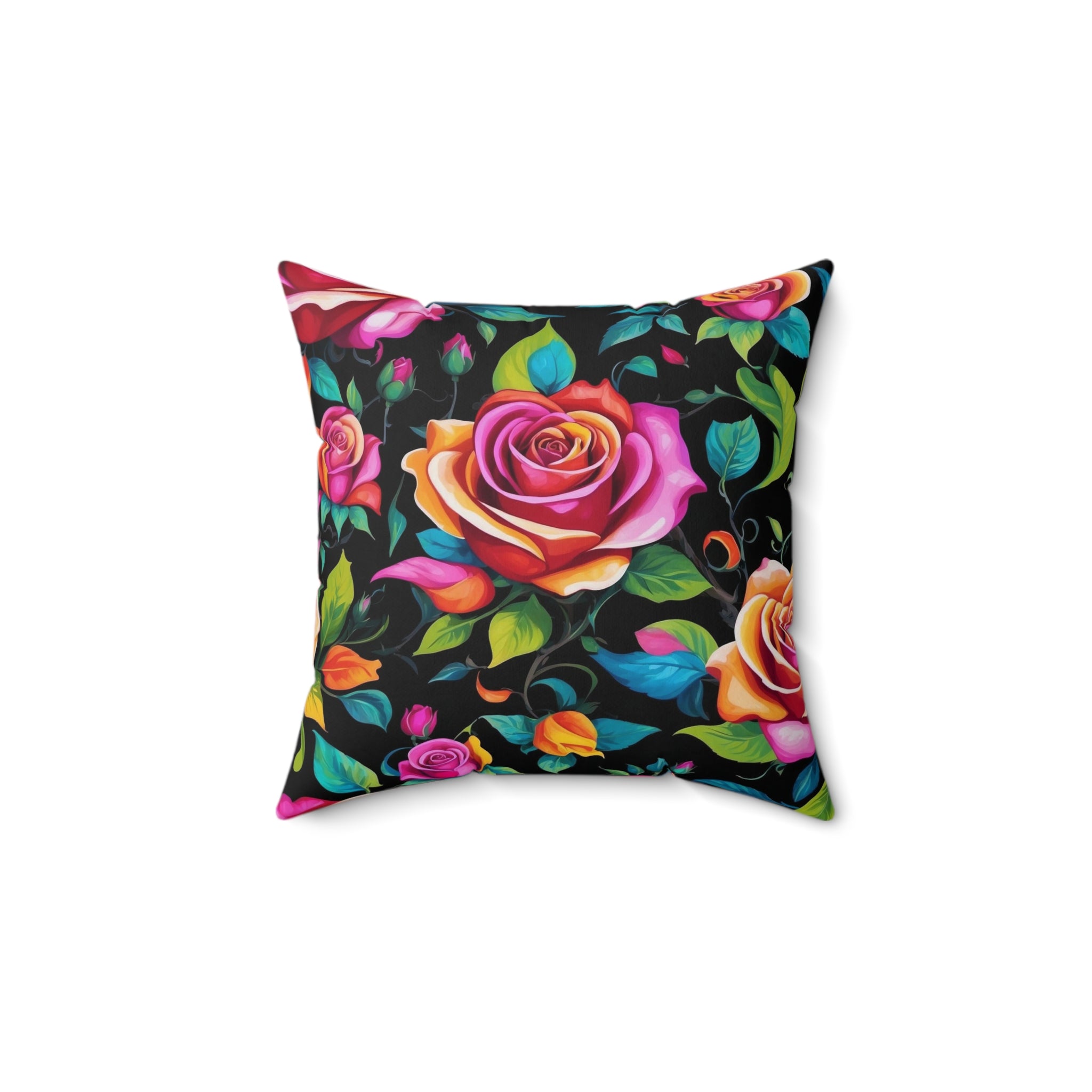 Illuminating Black Light Roses Designed Spun Polyester Square Pillow with Insert