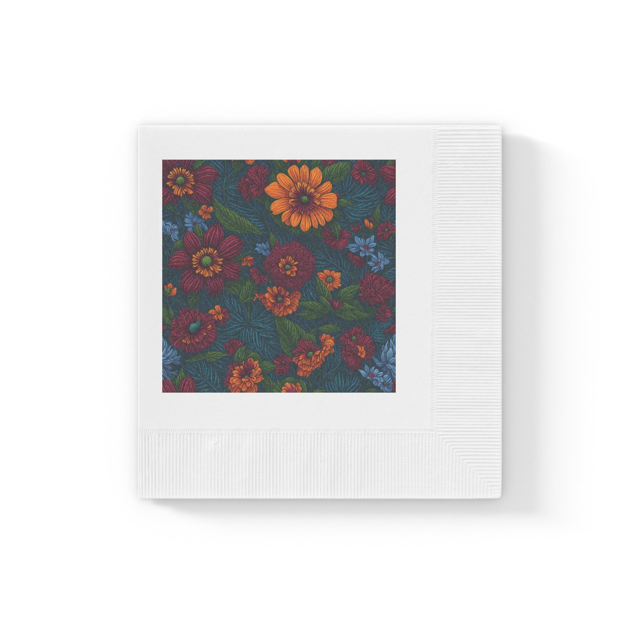 Exotic Tolmiea Flowers Designed White Coined Napkins Available in 2 Sizes and Count