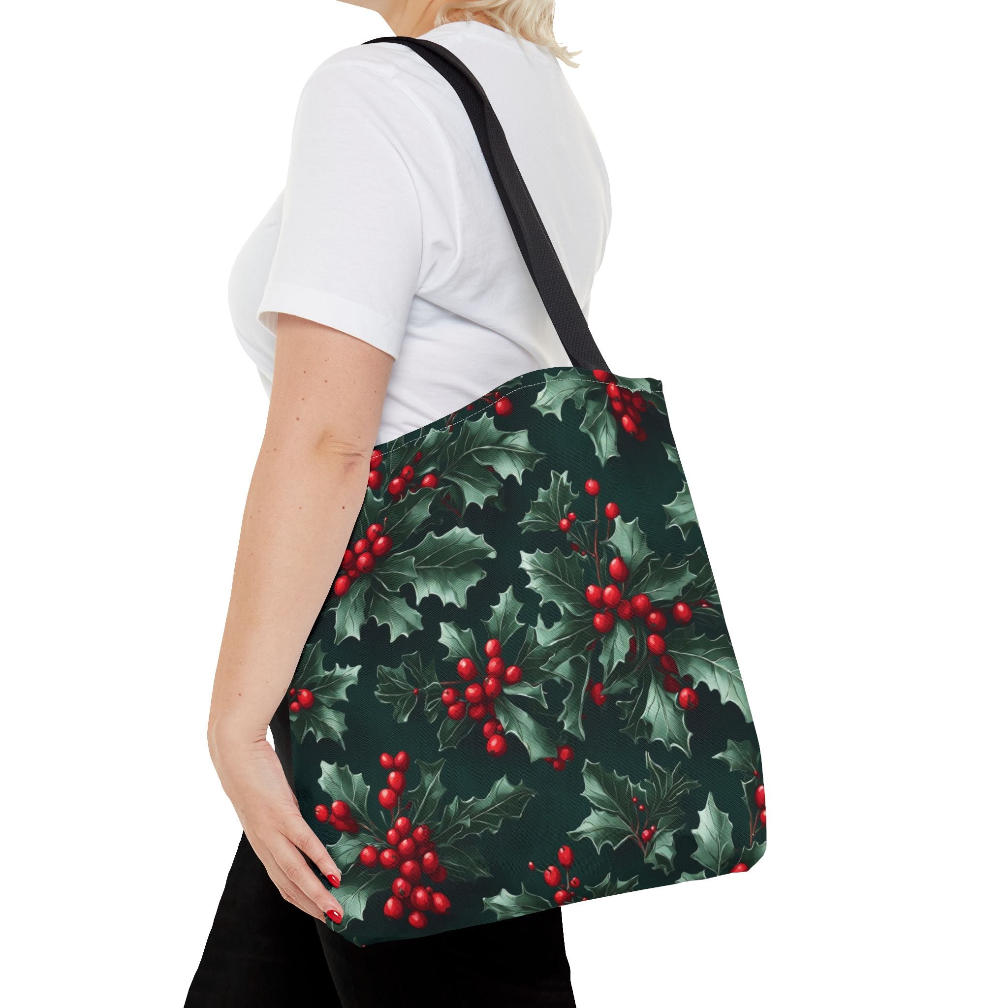 Fresh Holly and Berries Christmas Holiday Designed Tote Bag Available in 3 sizes