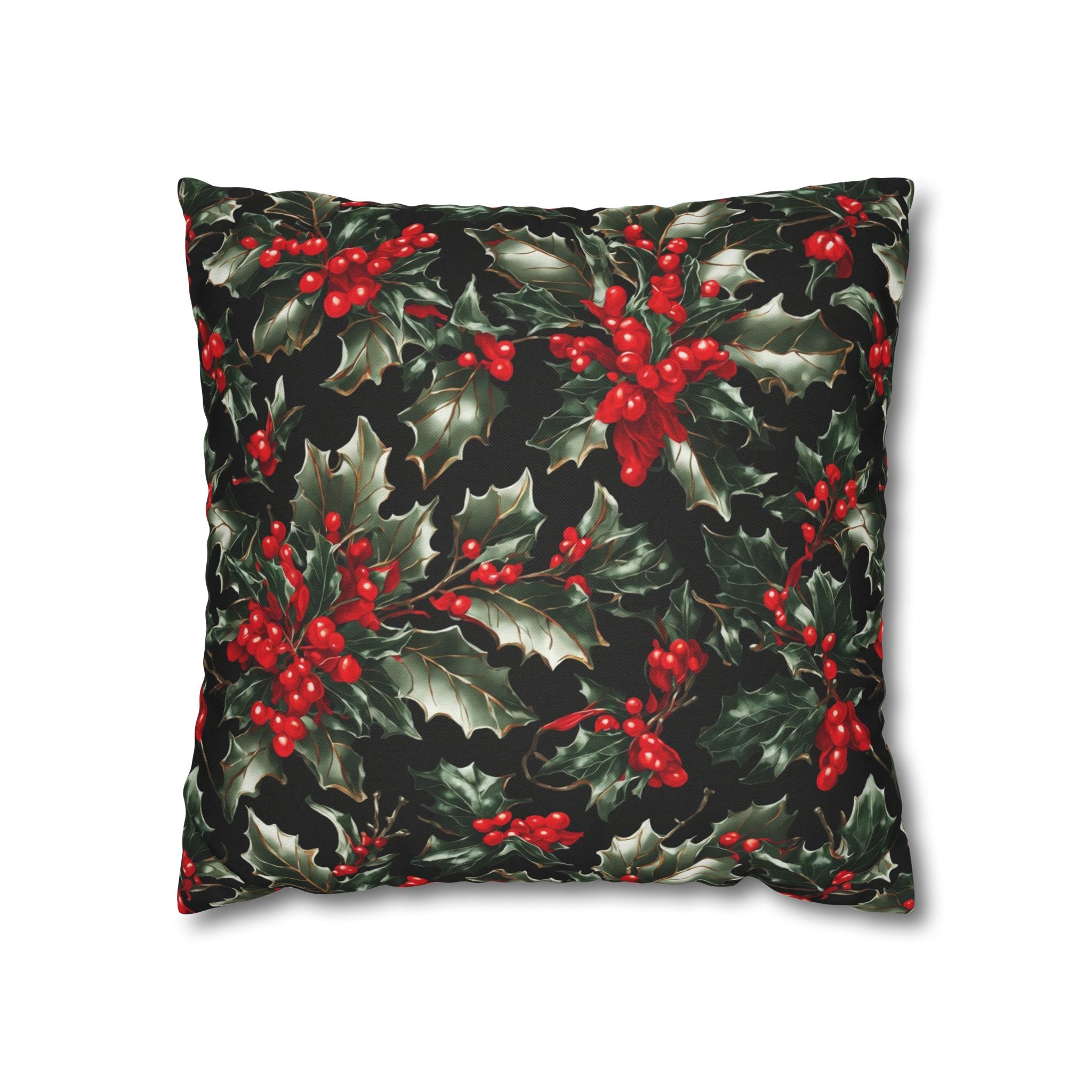 Elegant Holly of Christmas Design Spun Polyester Square Pillow Case Cover