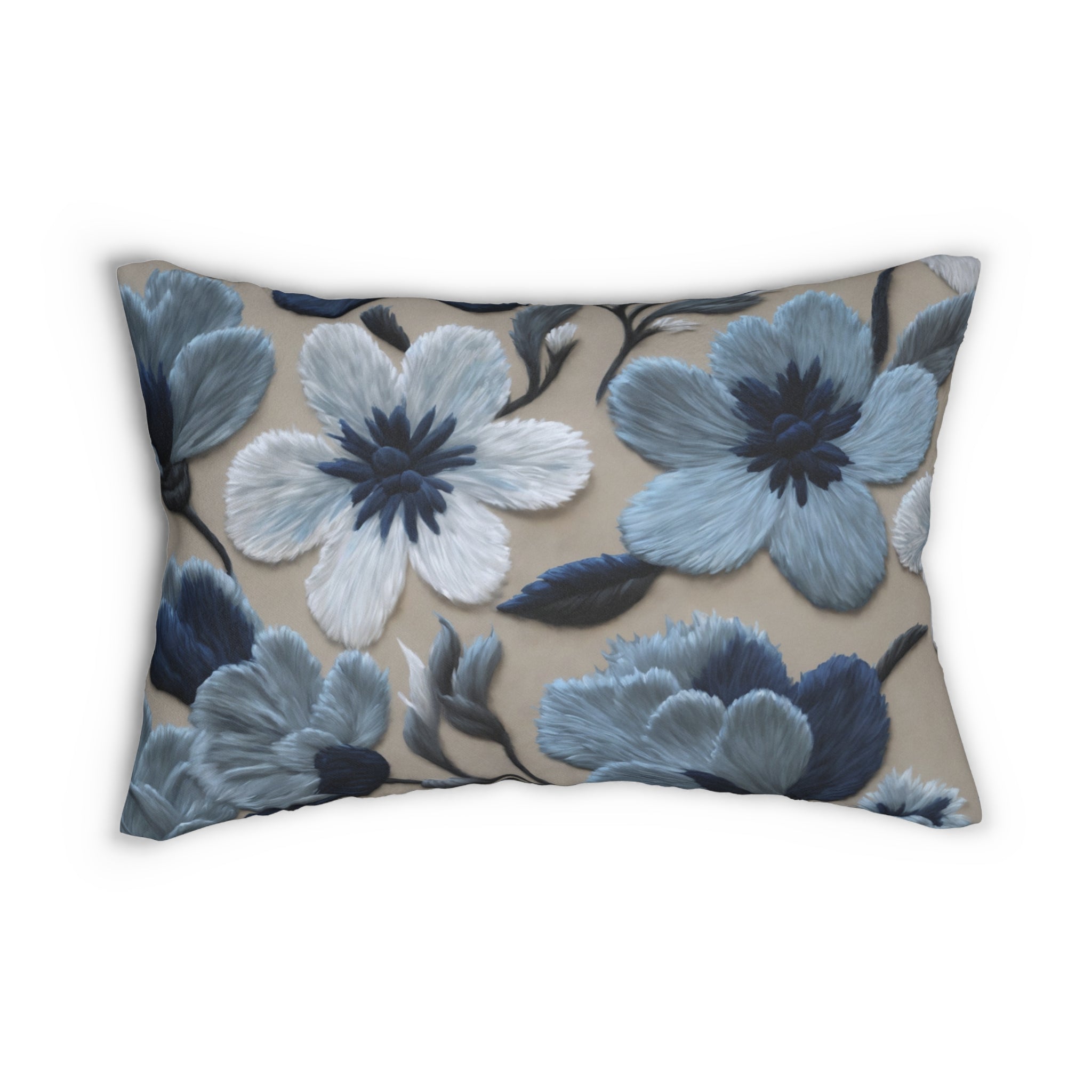 Whispery Blue Floral Spring Garden Spun Square Polyester Lumbar Pillow with Insert