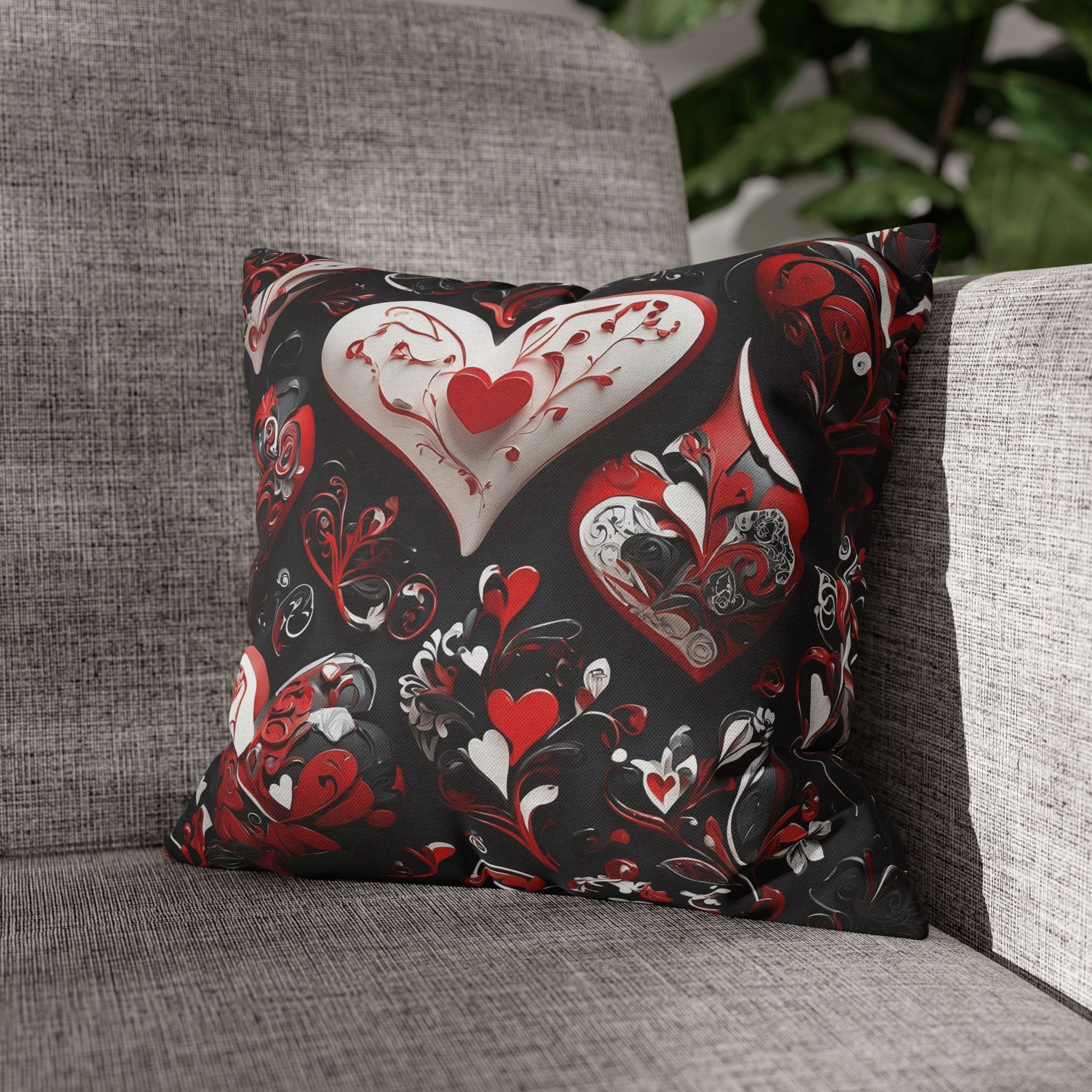 Sophisticated Valentine Heart Designed Spun Polyester Square Throw Pillow Case - Valentine Decor - Hearts Design Throw Pillow Cover