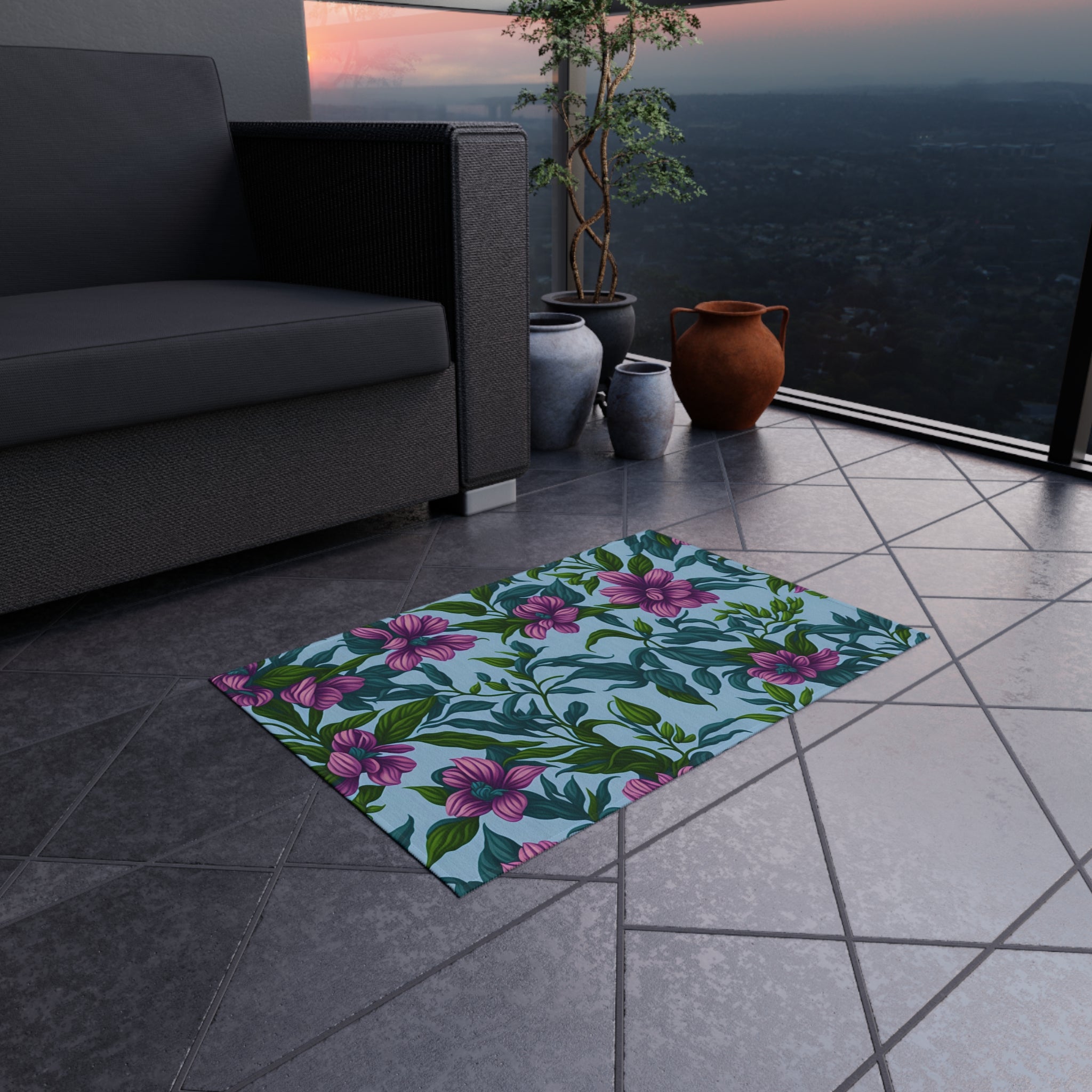 Charming Summer Stevia Flowers Designed Indoor Outdoor Rug 6 Sizes Available