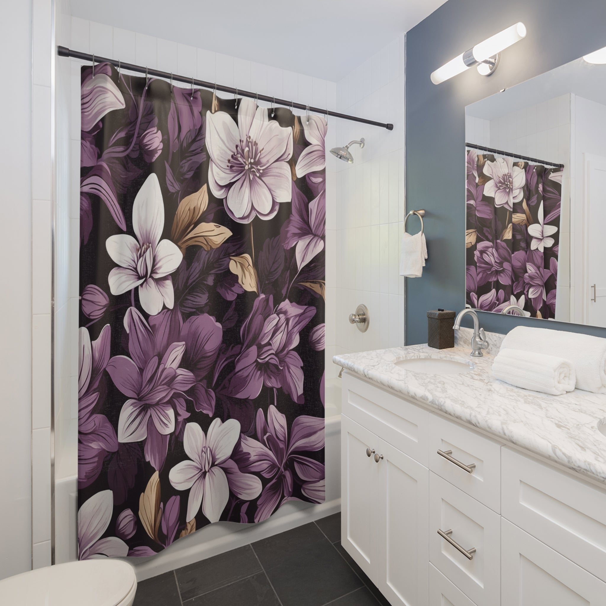 Brilliant Spring Floral in Purple Basil Shower Curtains