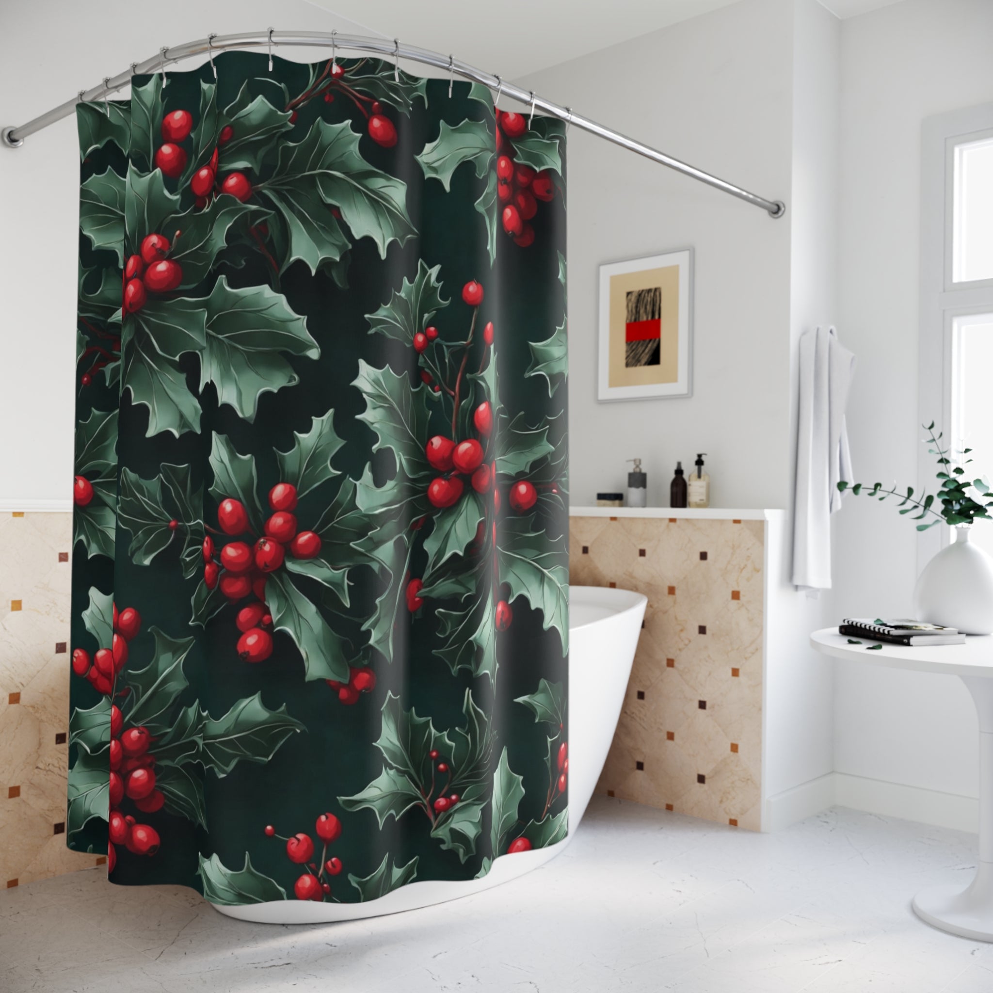 Holly & Berries Christmas Shower Curtain