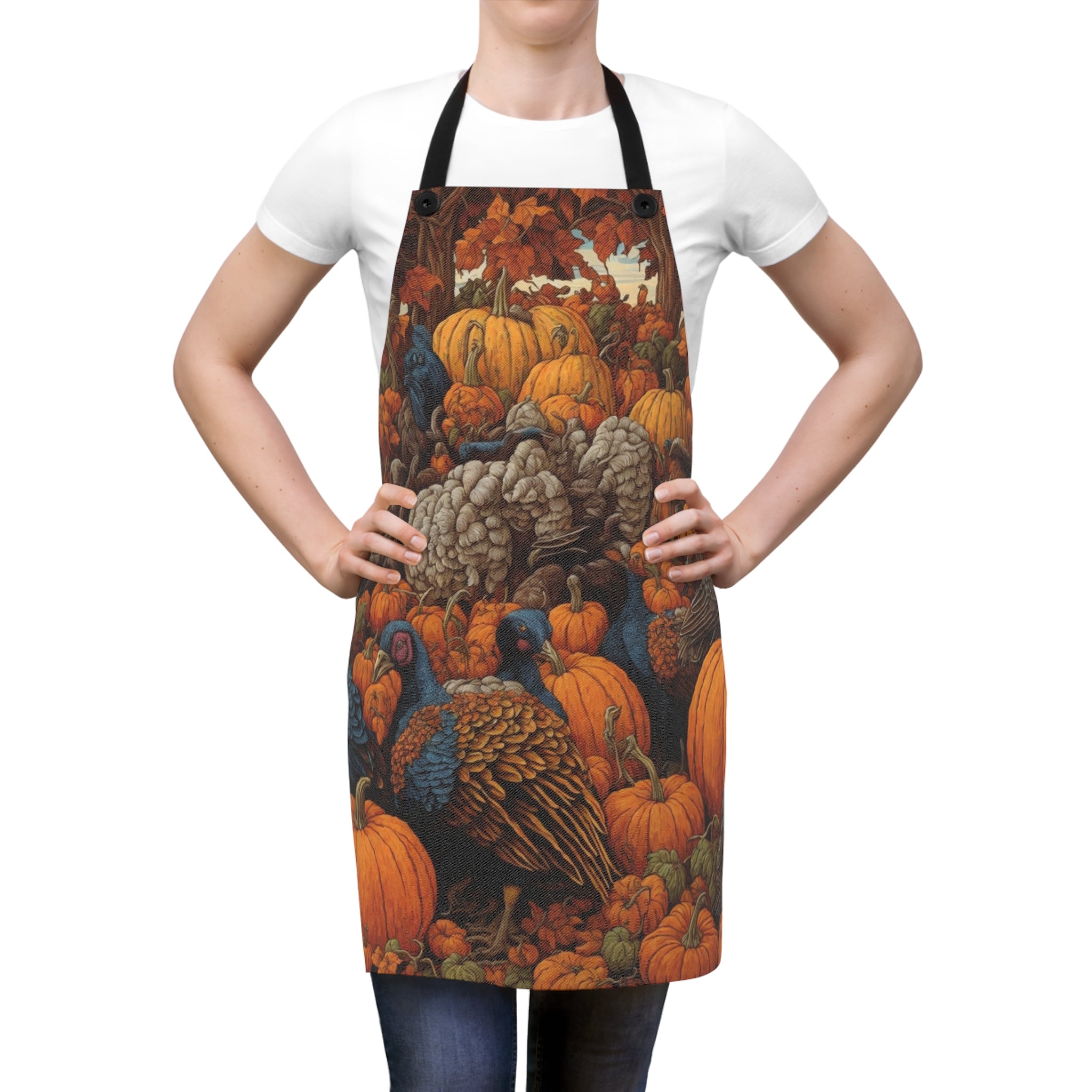 Artistic Turkeys in the Pumpkin Patch Designed Apron - Elevate Your Culinary Style with Customized Flair - Fall Autumn Thanksgiving Chef Kitchen Cook