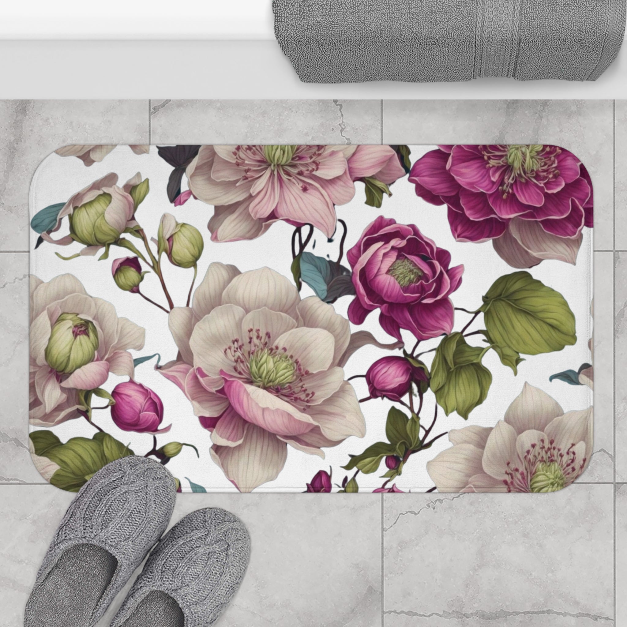 Gentle Spring Helleborus Flowers Design Bath Mat