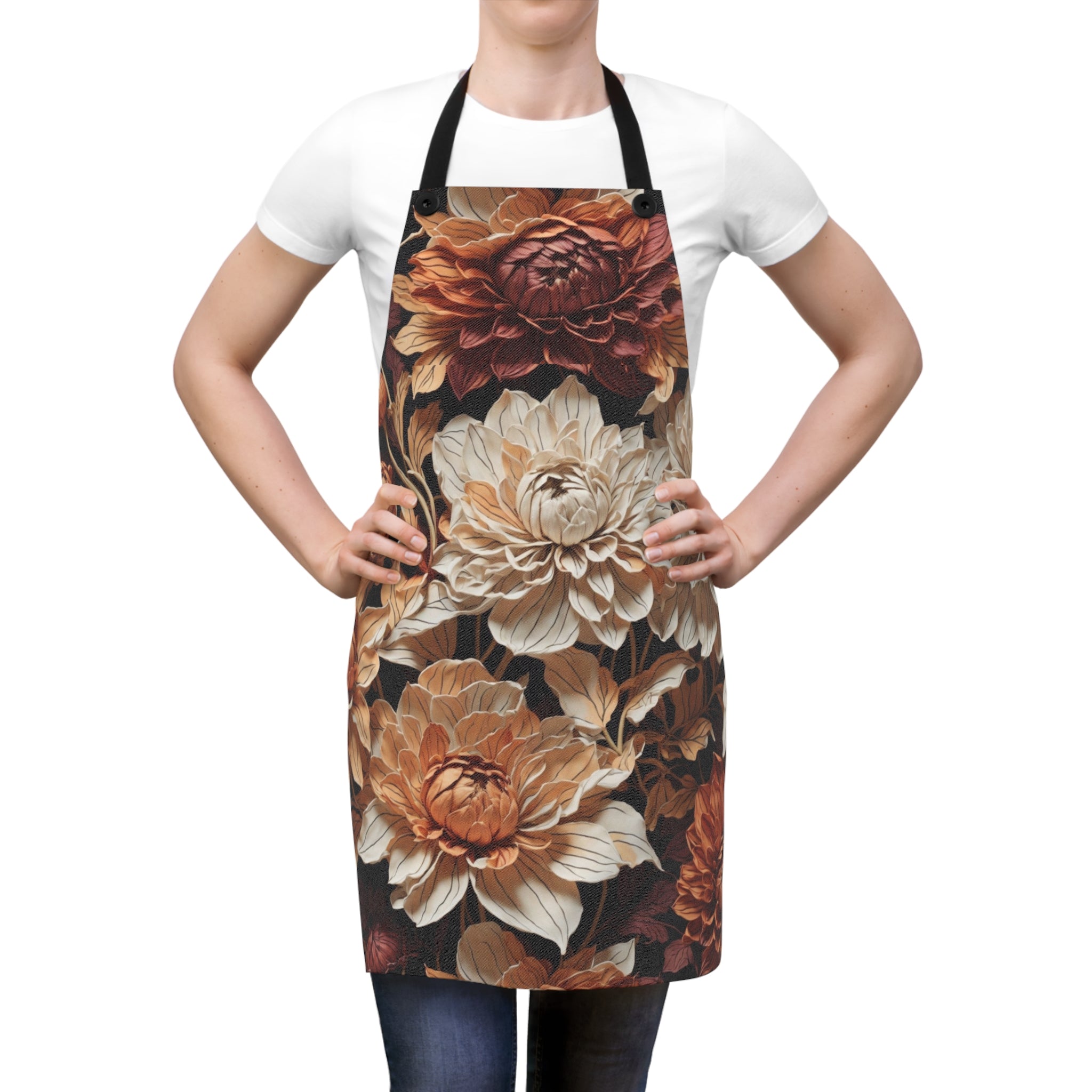 Delicate Autumn Dahlia Hues Flowers Designed Kitchen Apron