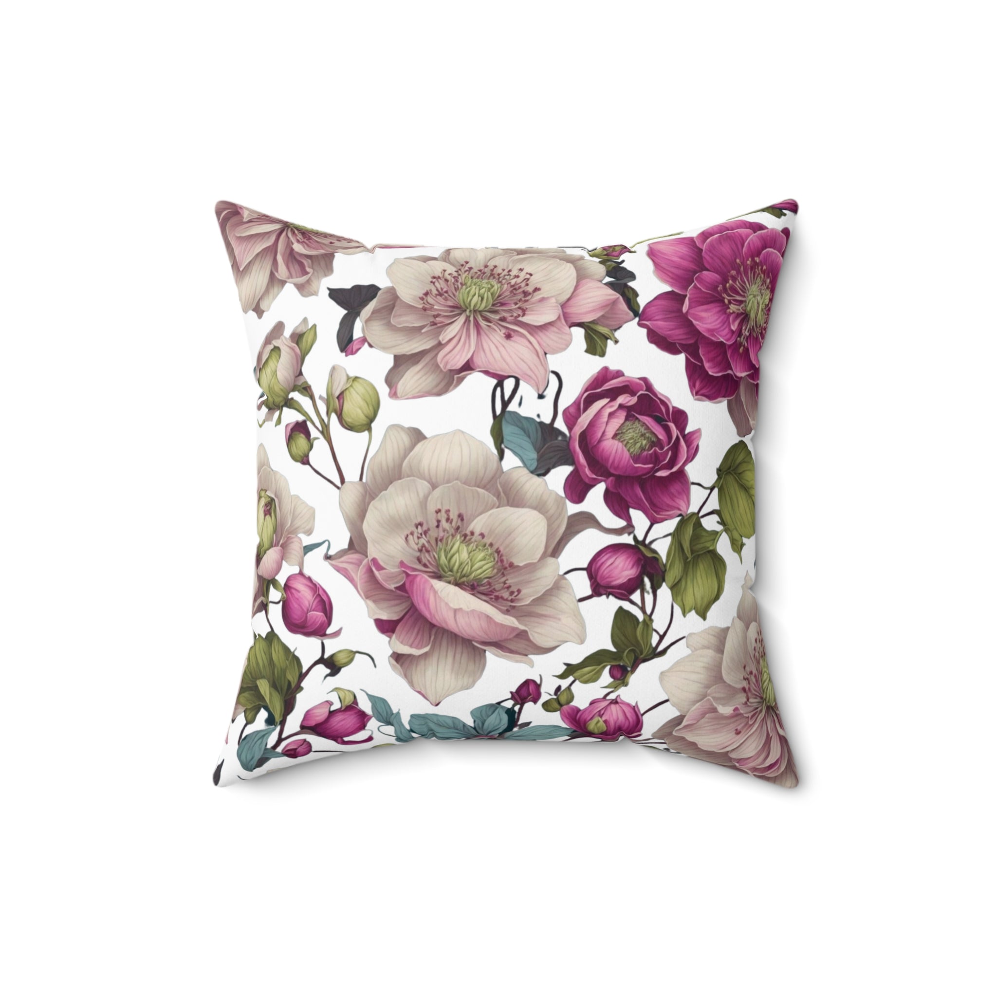 Gentile Spring Helleborus Flowers Design Spun Polyester Square Throw Pillow