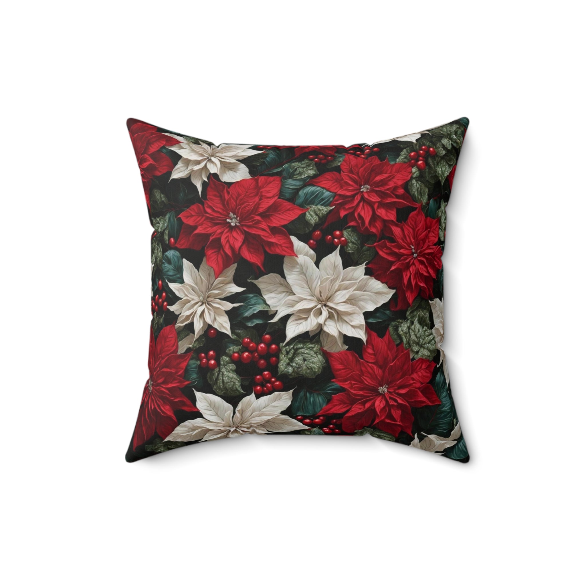 Mesmerizing Holiday Poinsettia Flowers Designed Indoor Throw Pillow - Festive Elegance in Multiple Sizes