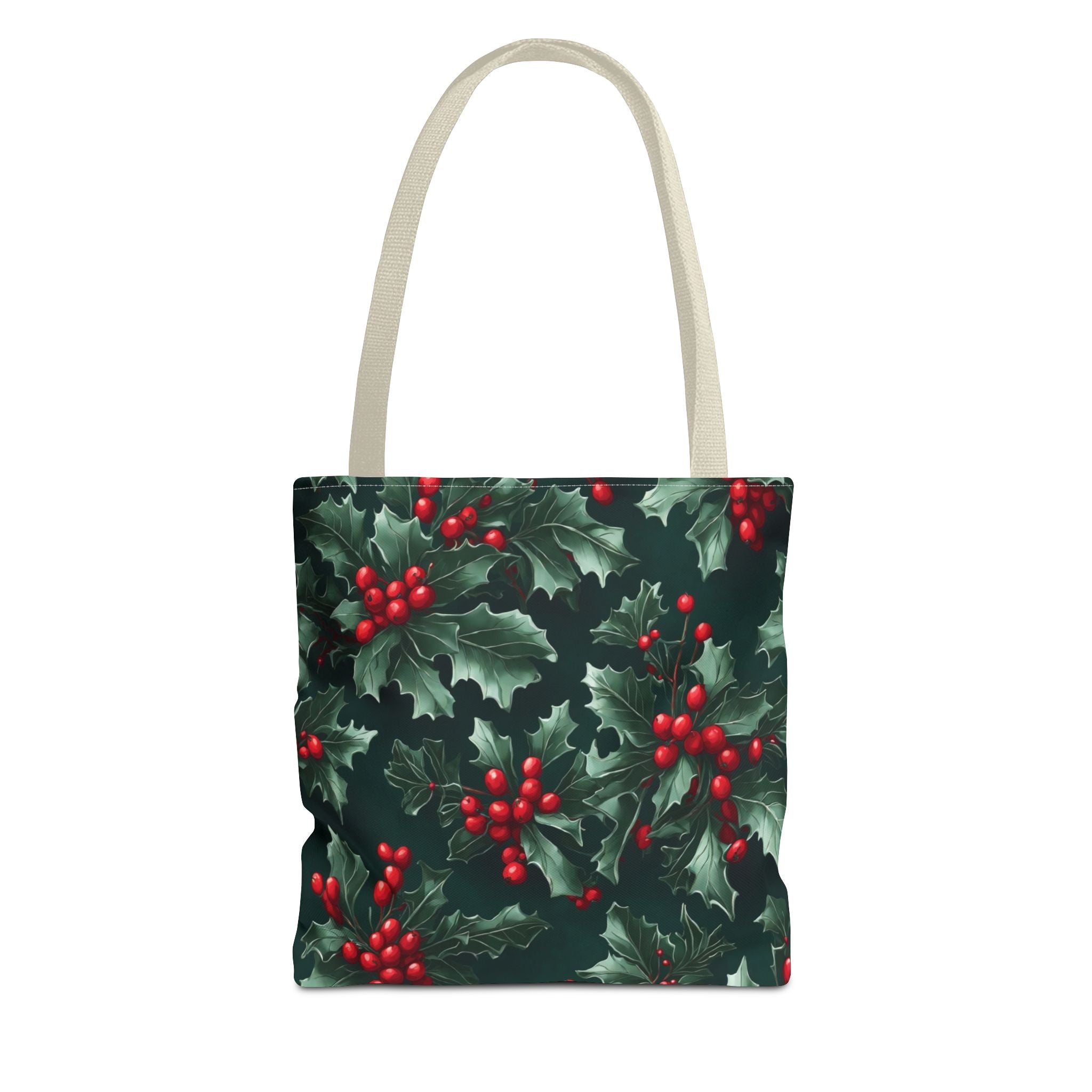 Fresh Holly and Berries Christmas Holiday Designed Tote Bag Available in 3 sizes