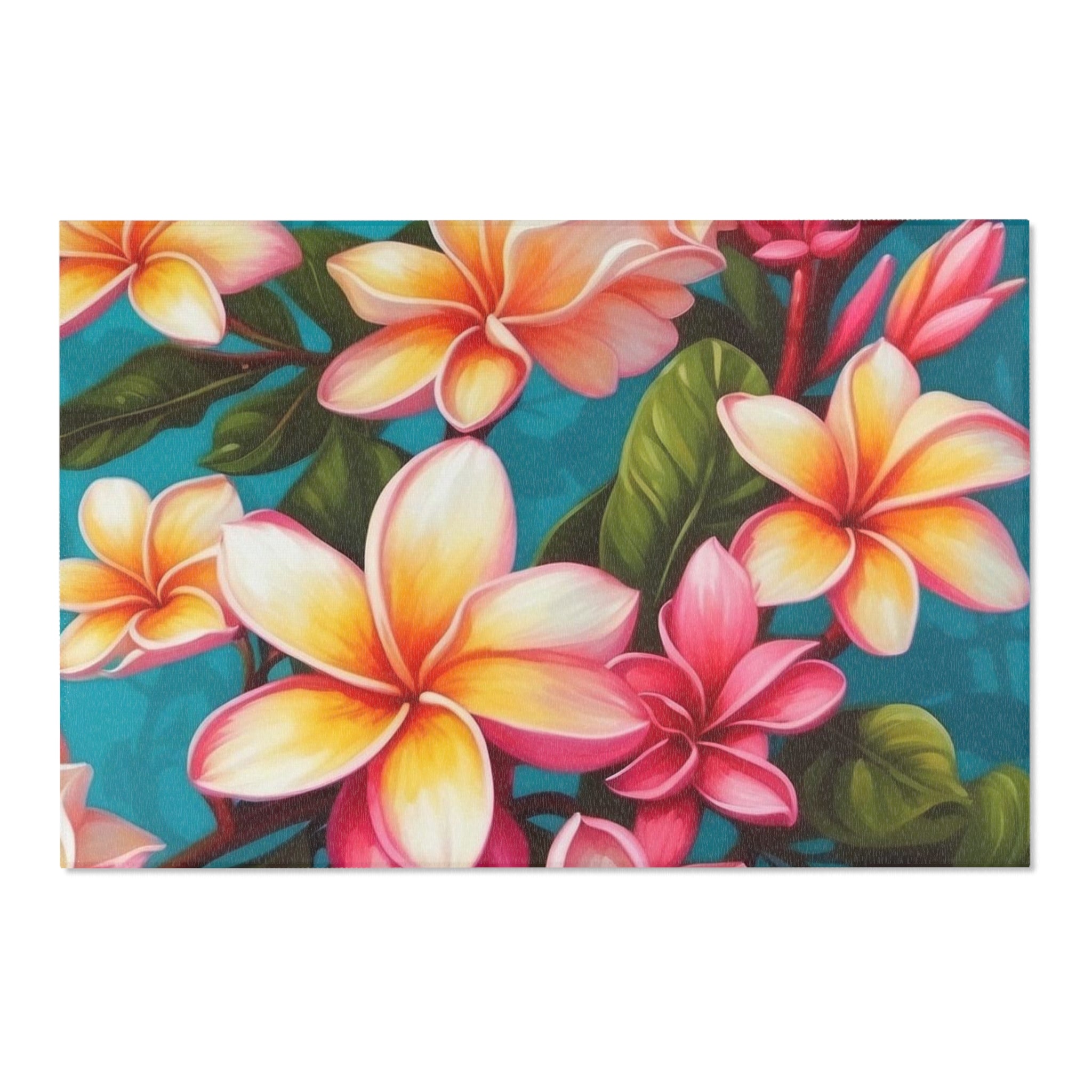 Bold Summer Plumeria Flower Designed Floral Area Rugs